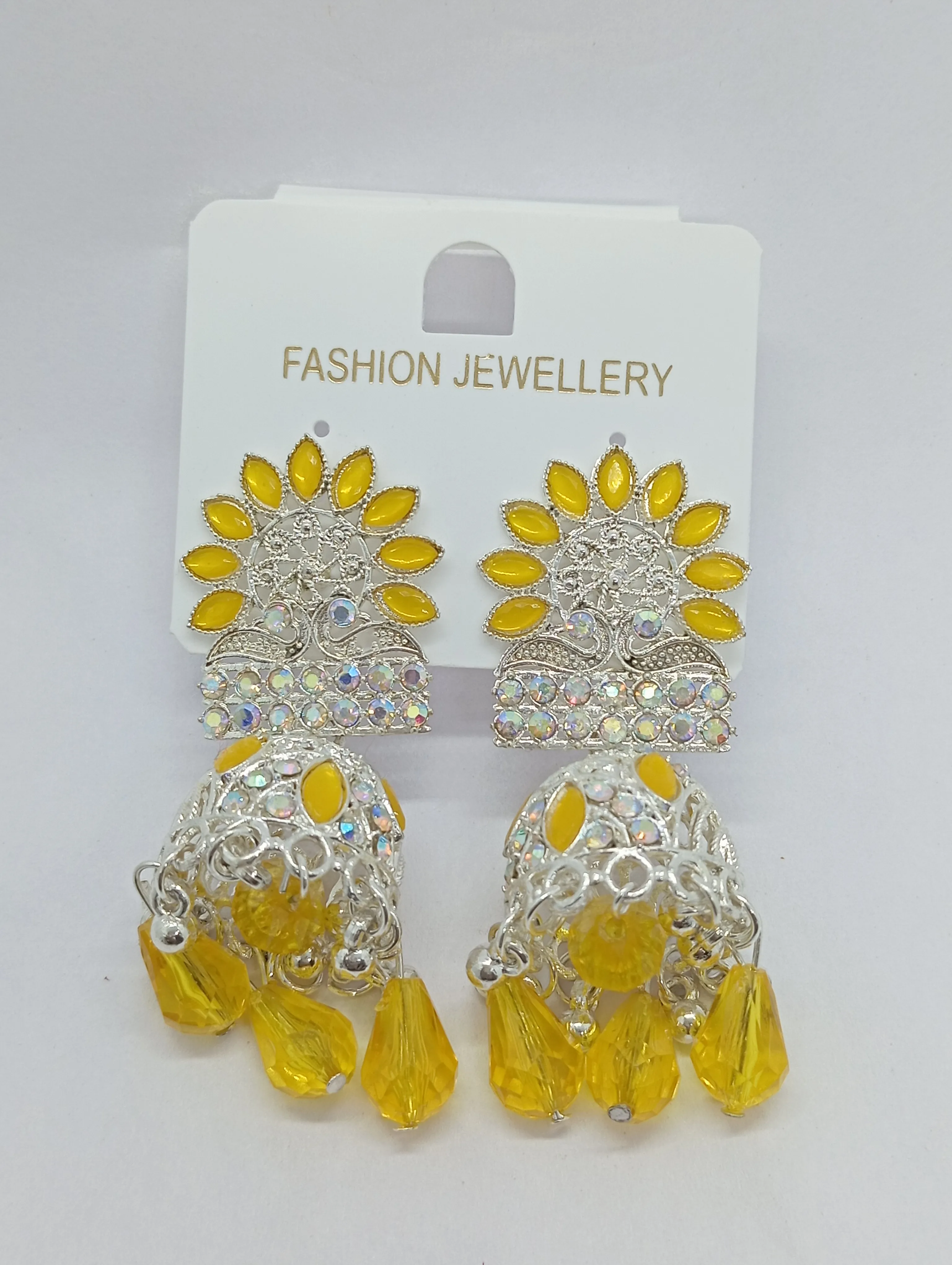 Yellow Stone Jhumka Earrings