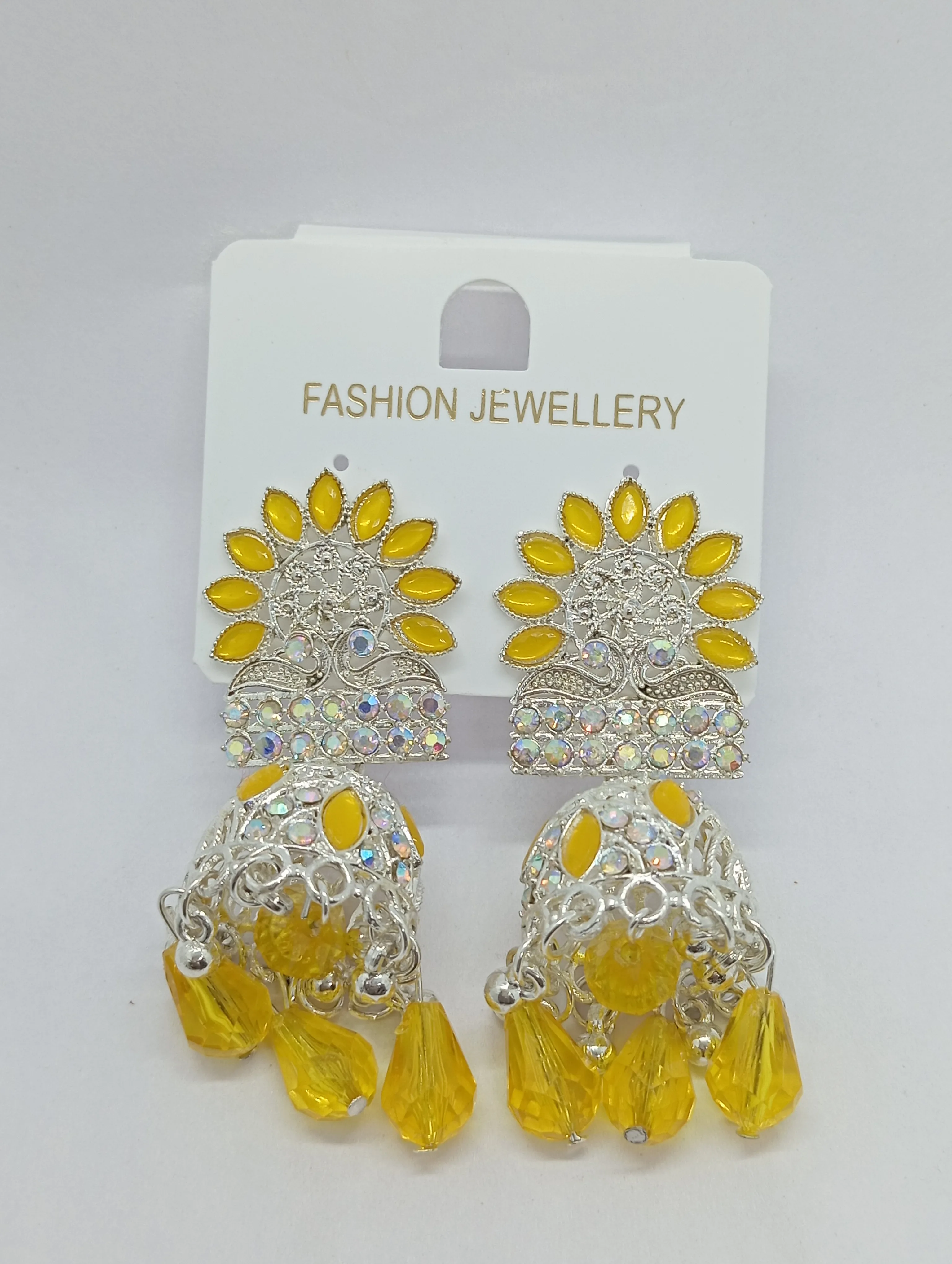 Yellow Stone Jhumka Earrings