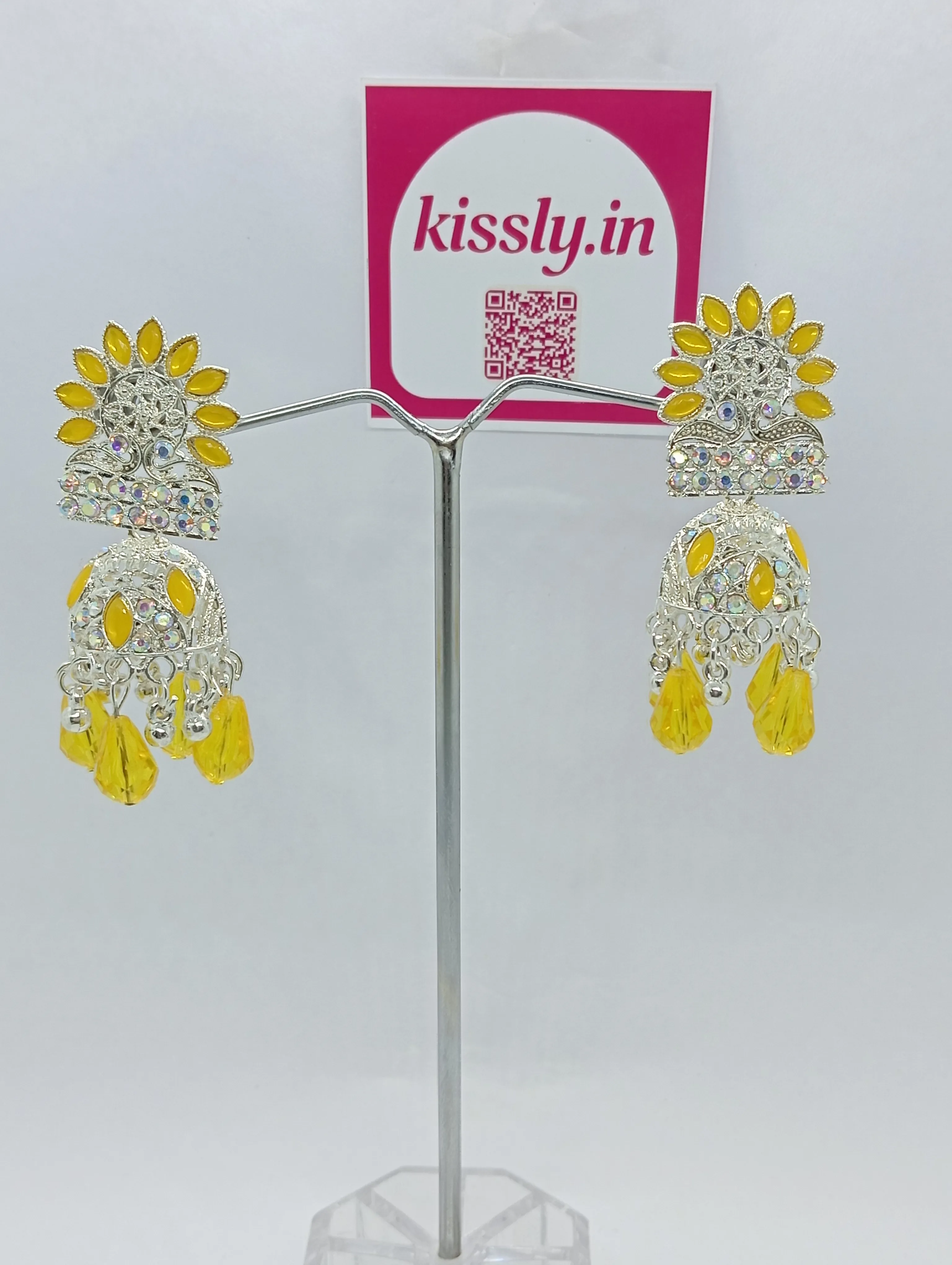 Yellow Stone Jhumka Earrings
