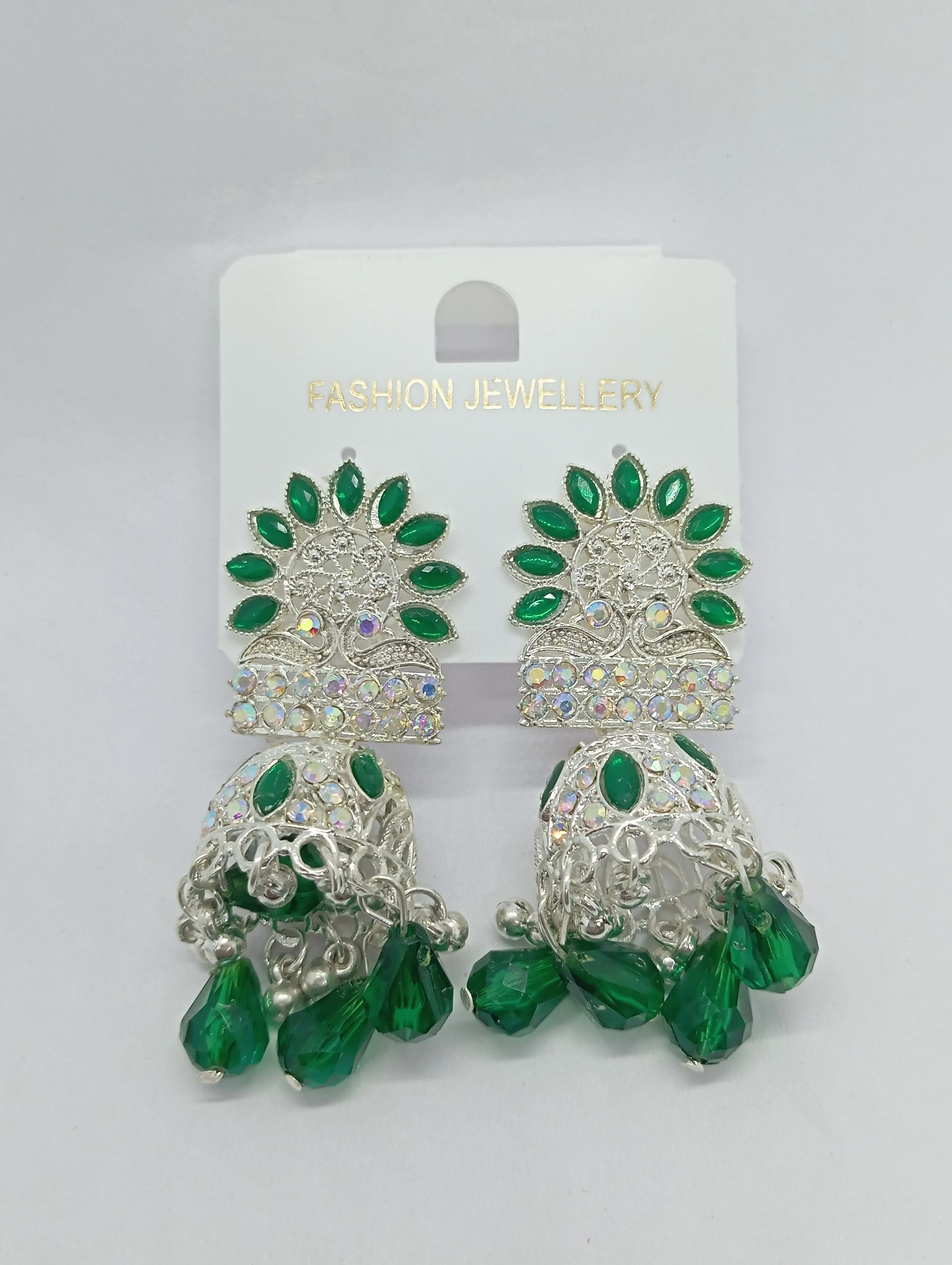 Green Stone Jhumka Earrings