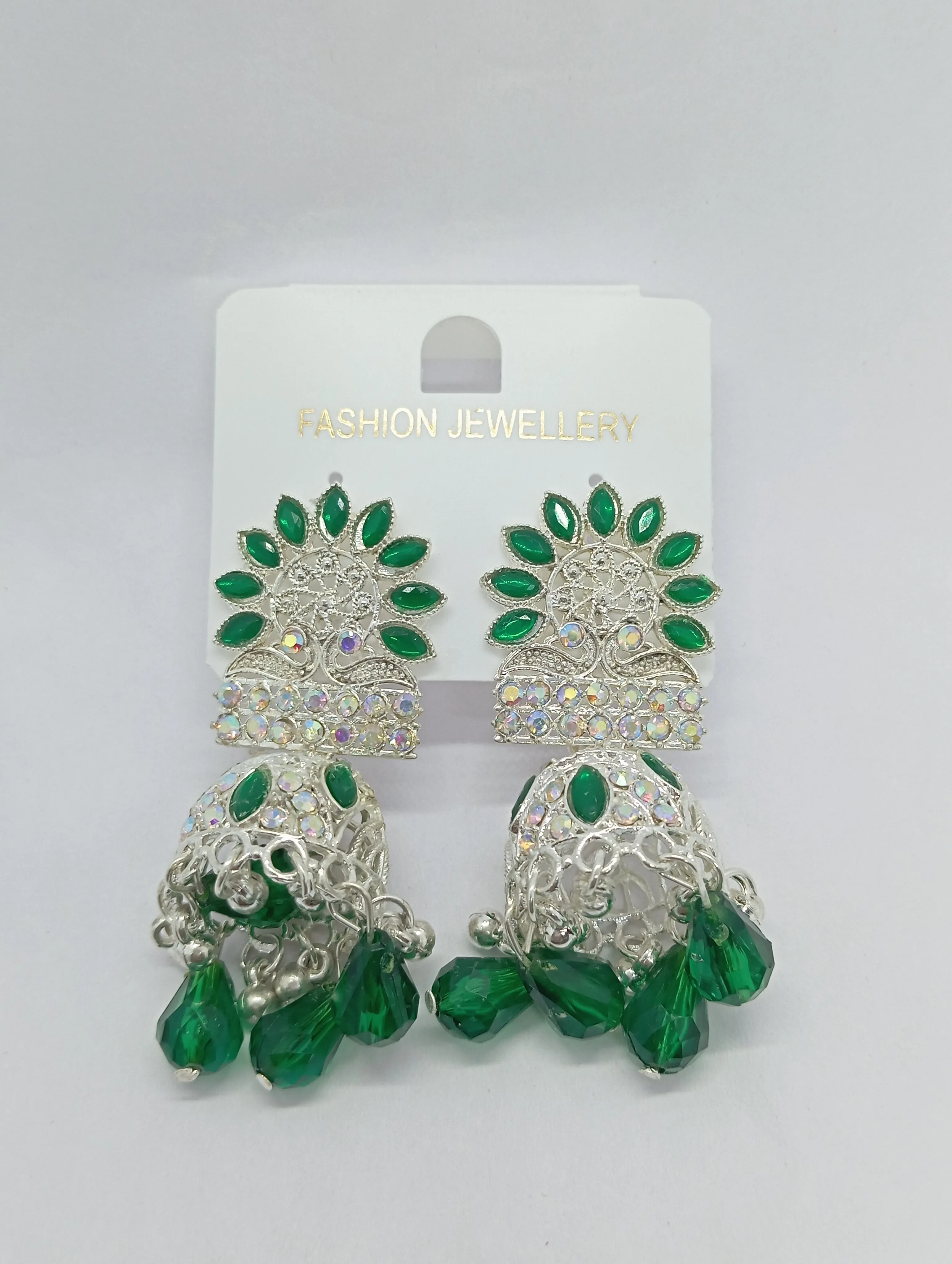 Green Stone Jhumka Earrings