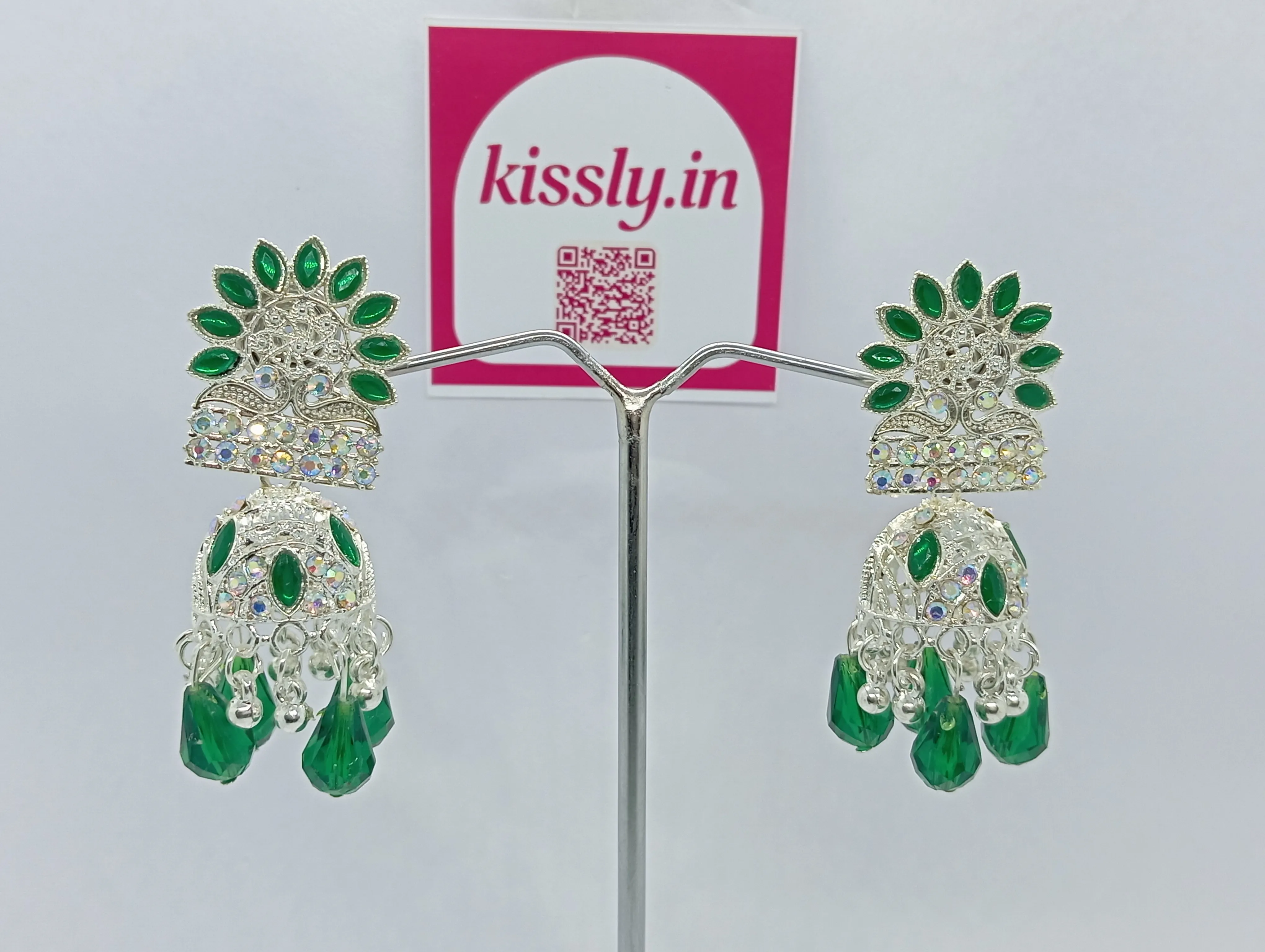 Green Stone Jhumka Earrings