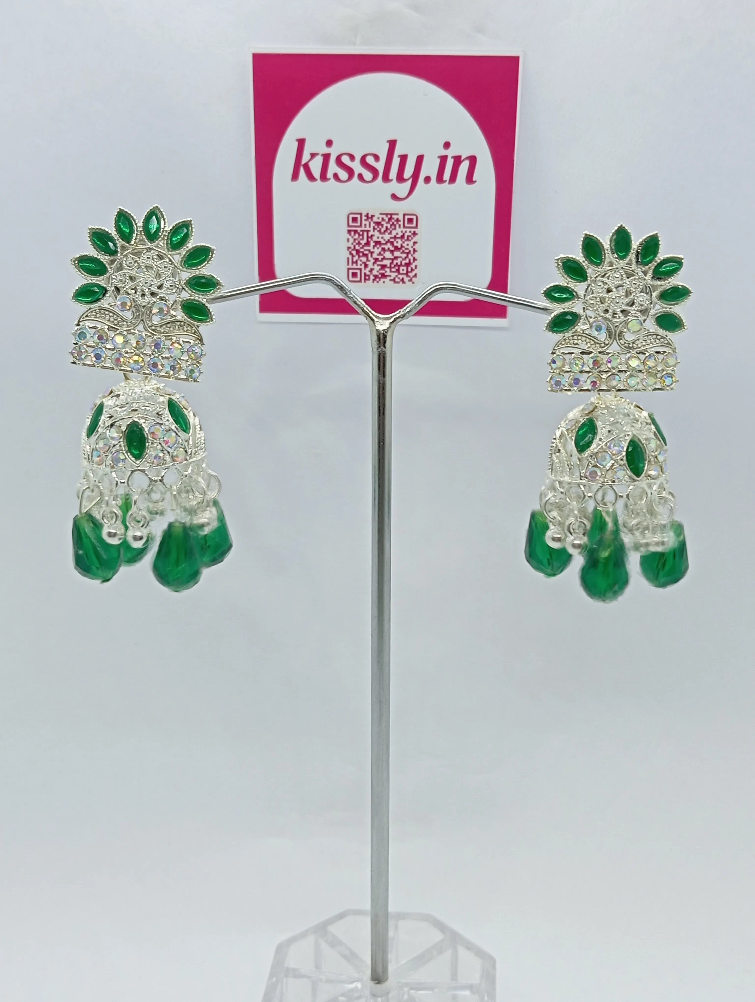 Green Stone Jhumka Earrings