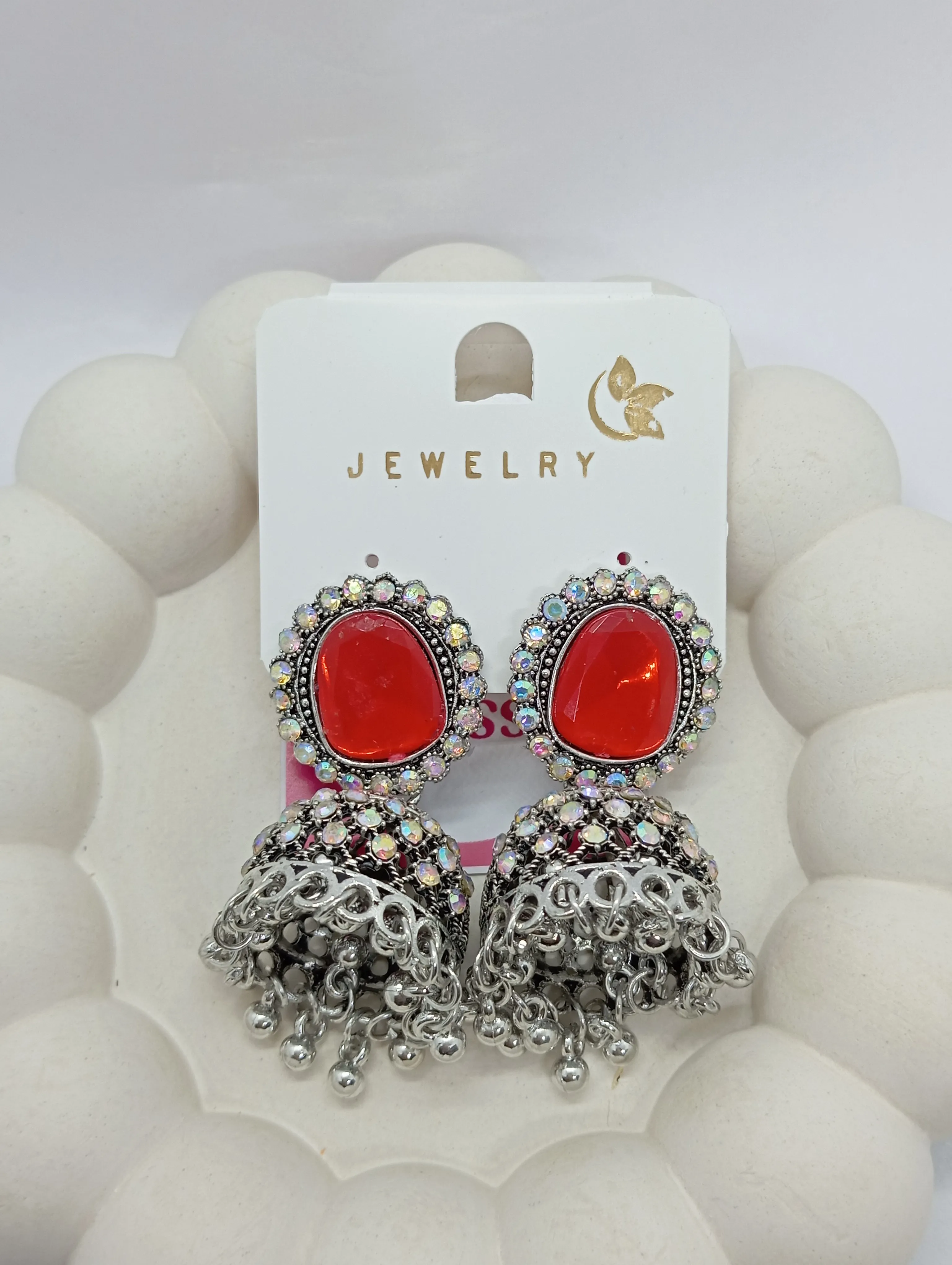 Red Stone Jhumka Earrings
