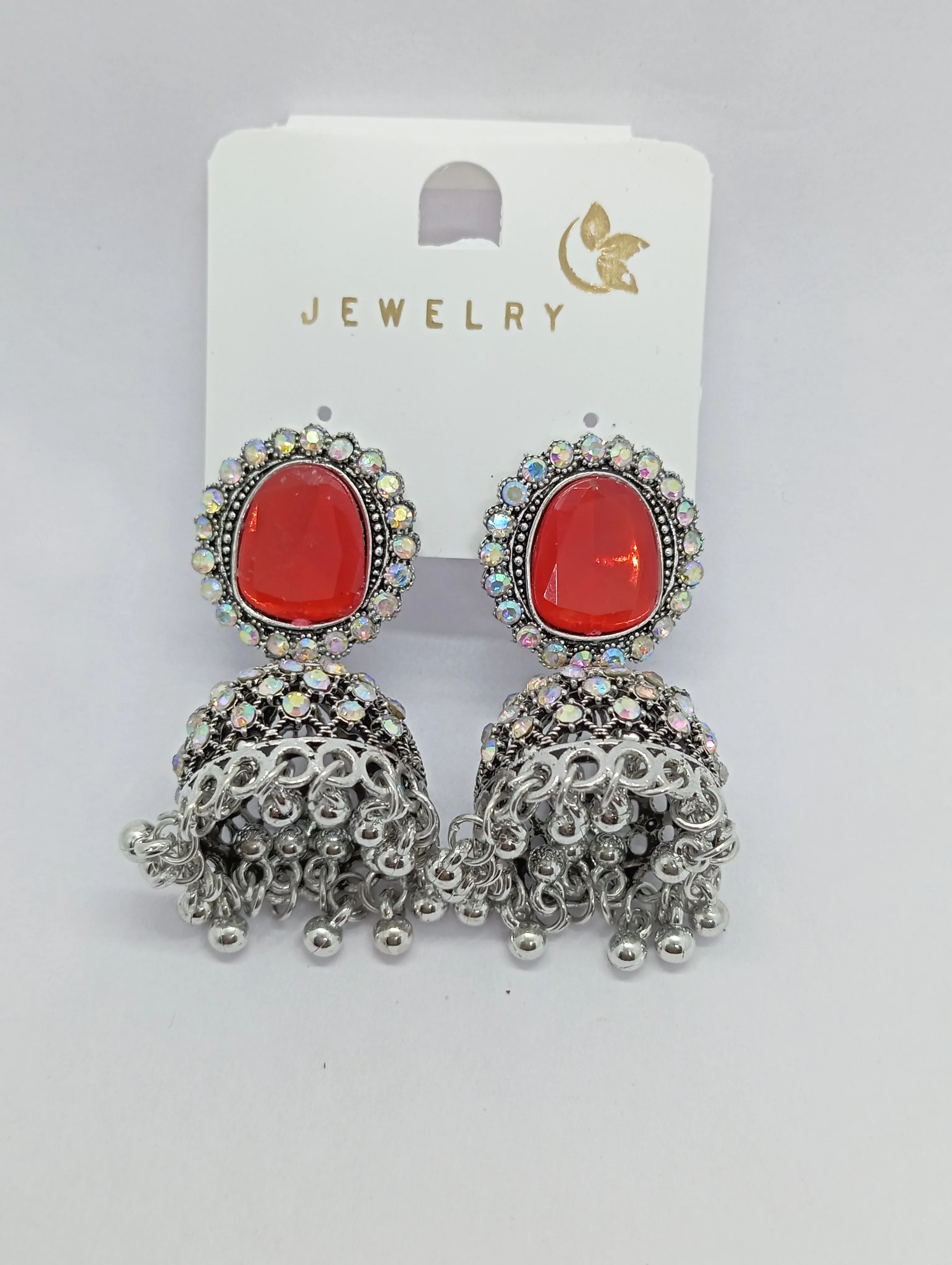 Red Stone Jhumka Earrings