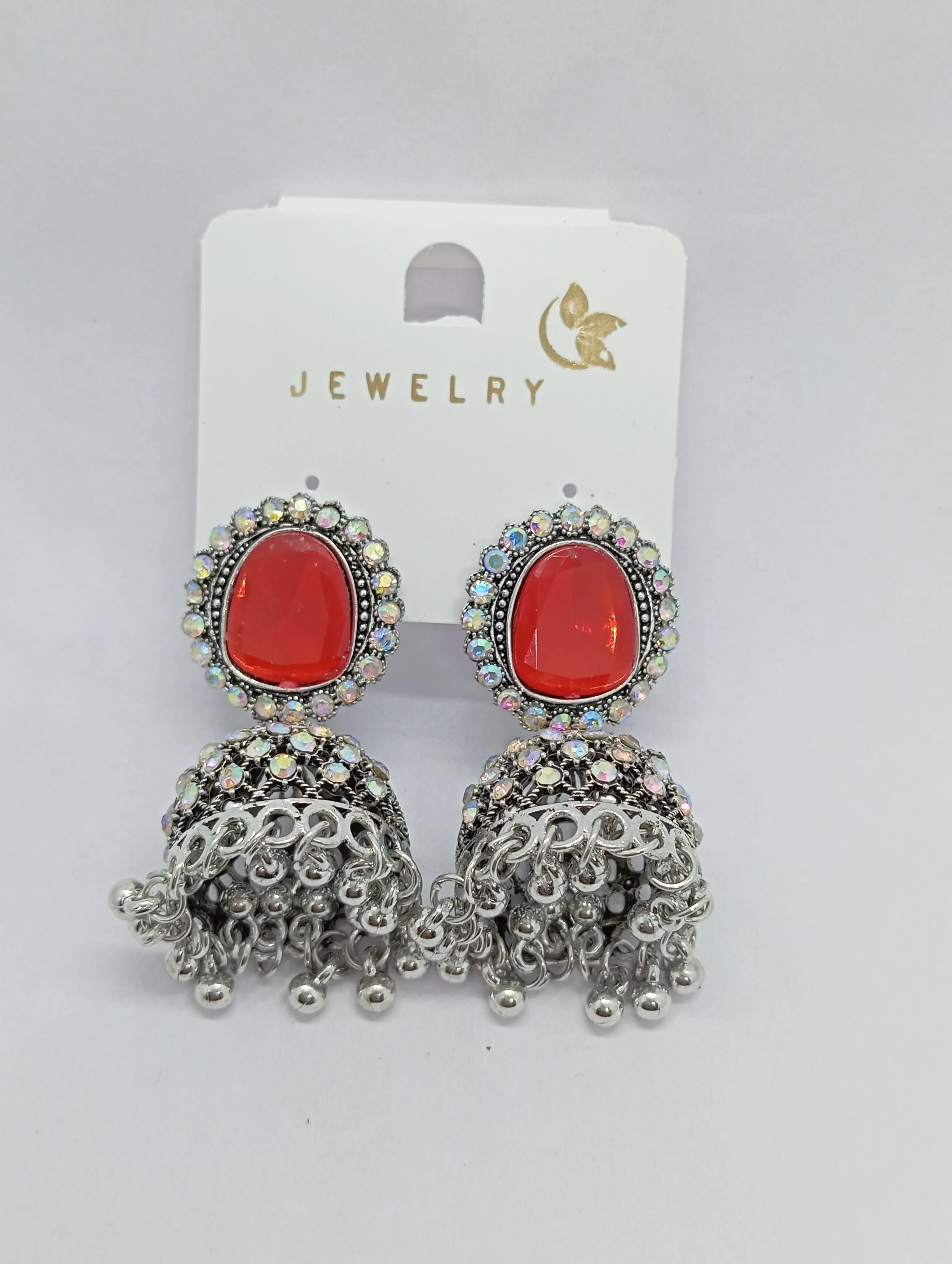 Red Stone Jhumka Earrings