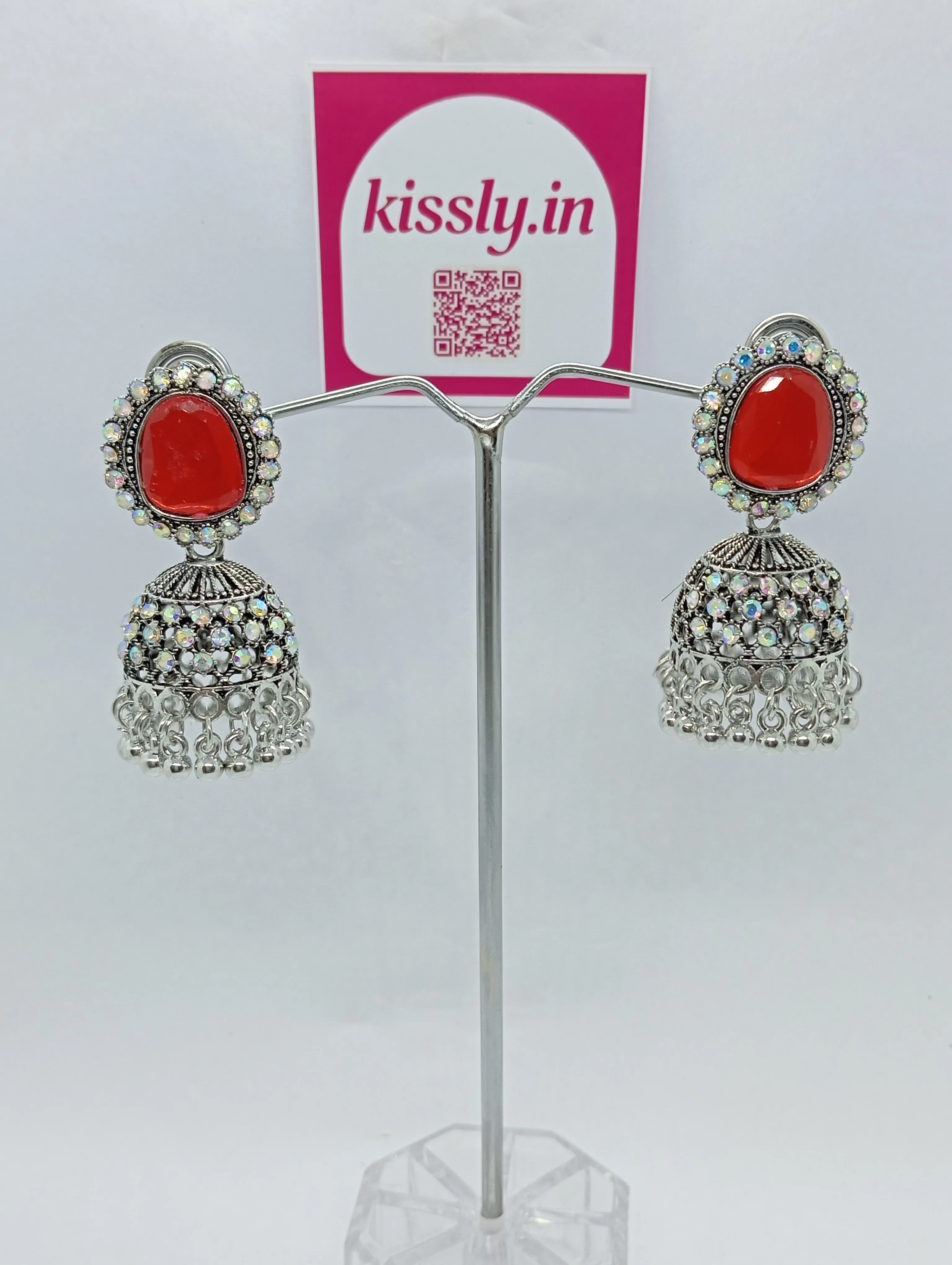 Red Stone Jhumka Earrings