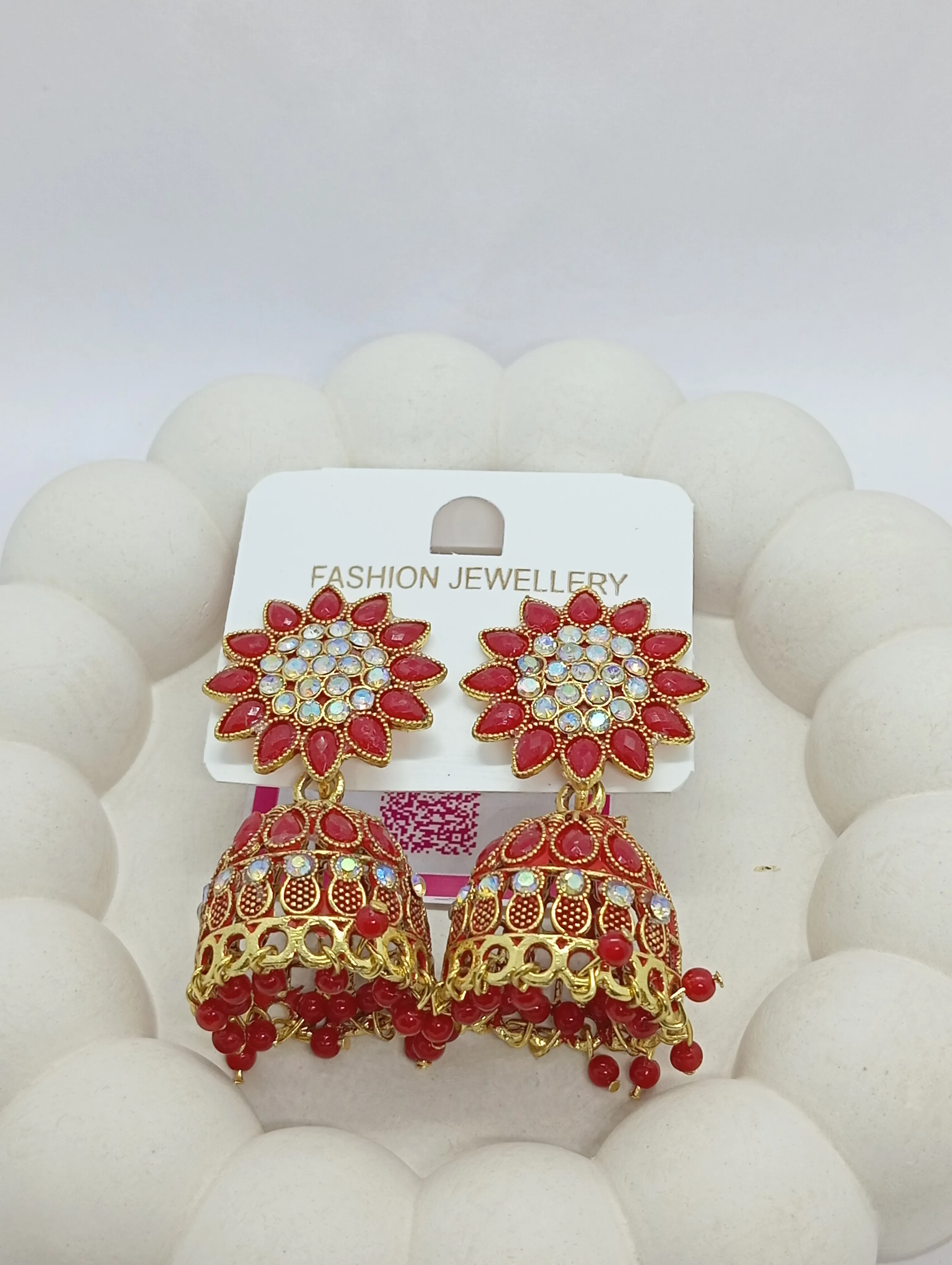 Red and Gold Jhumka Earrings