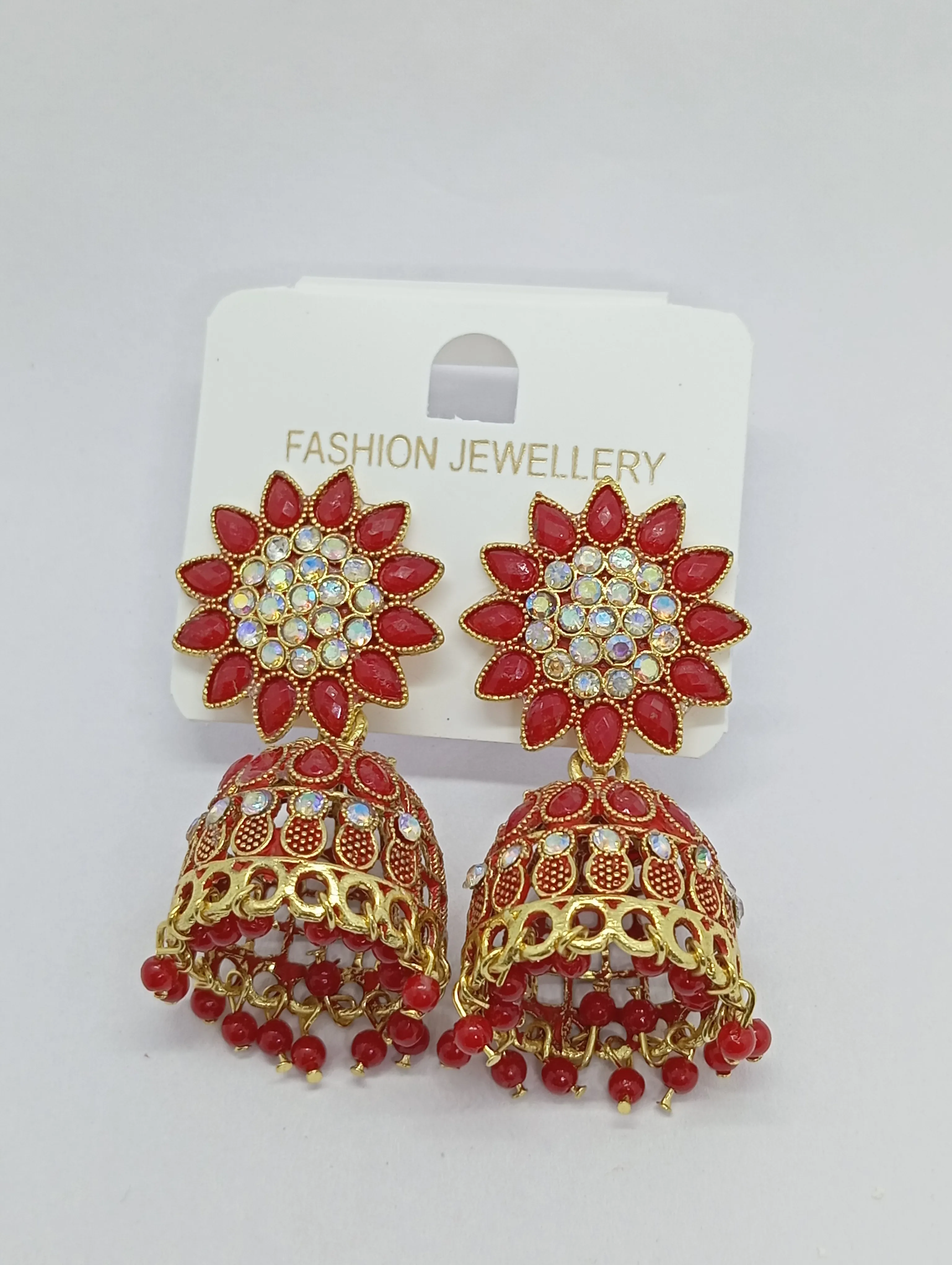 Red and Gold Jhumka Earrings