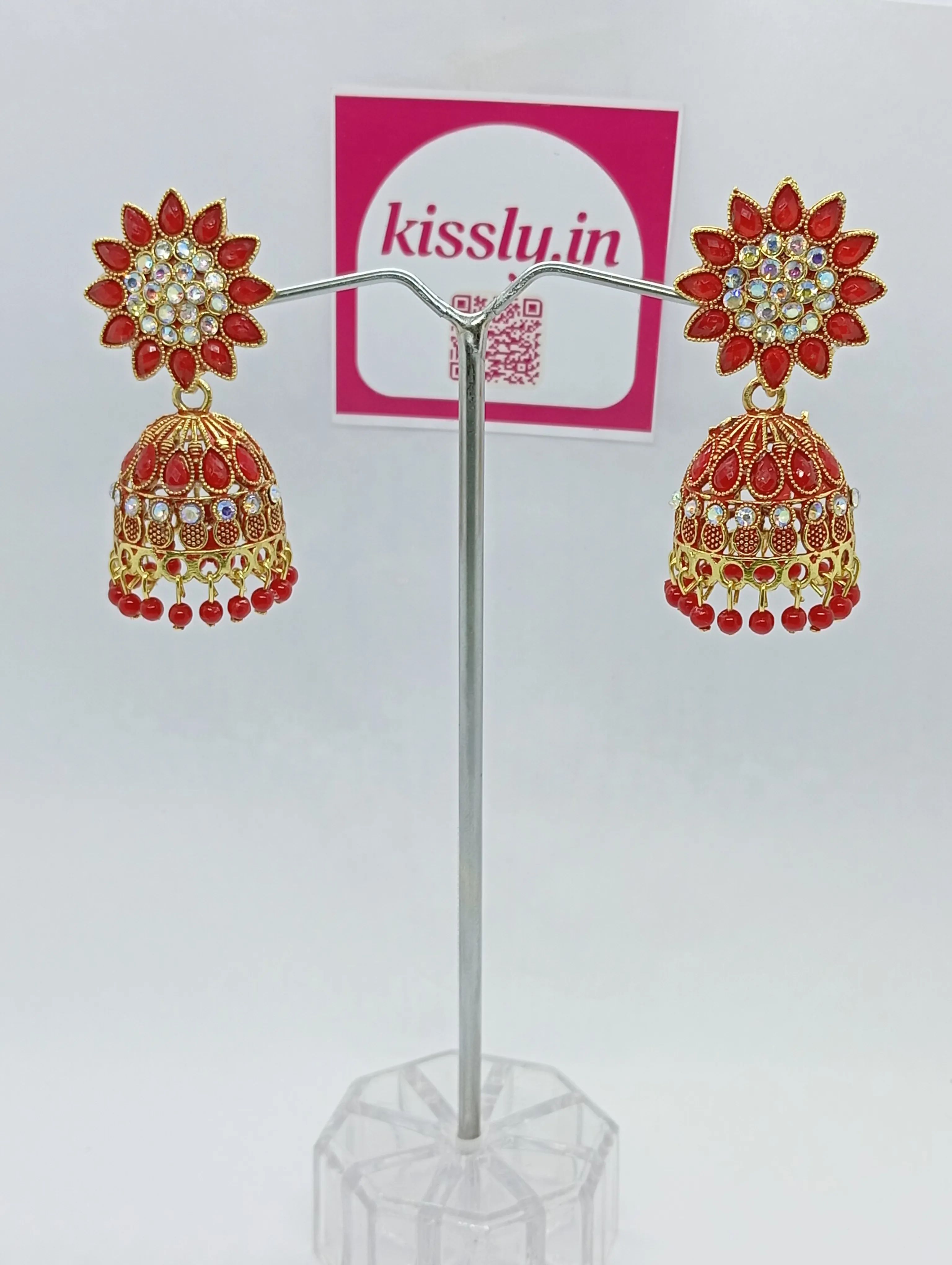 Red and Gold Jhumka Earrings