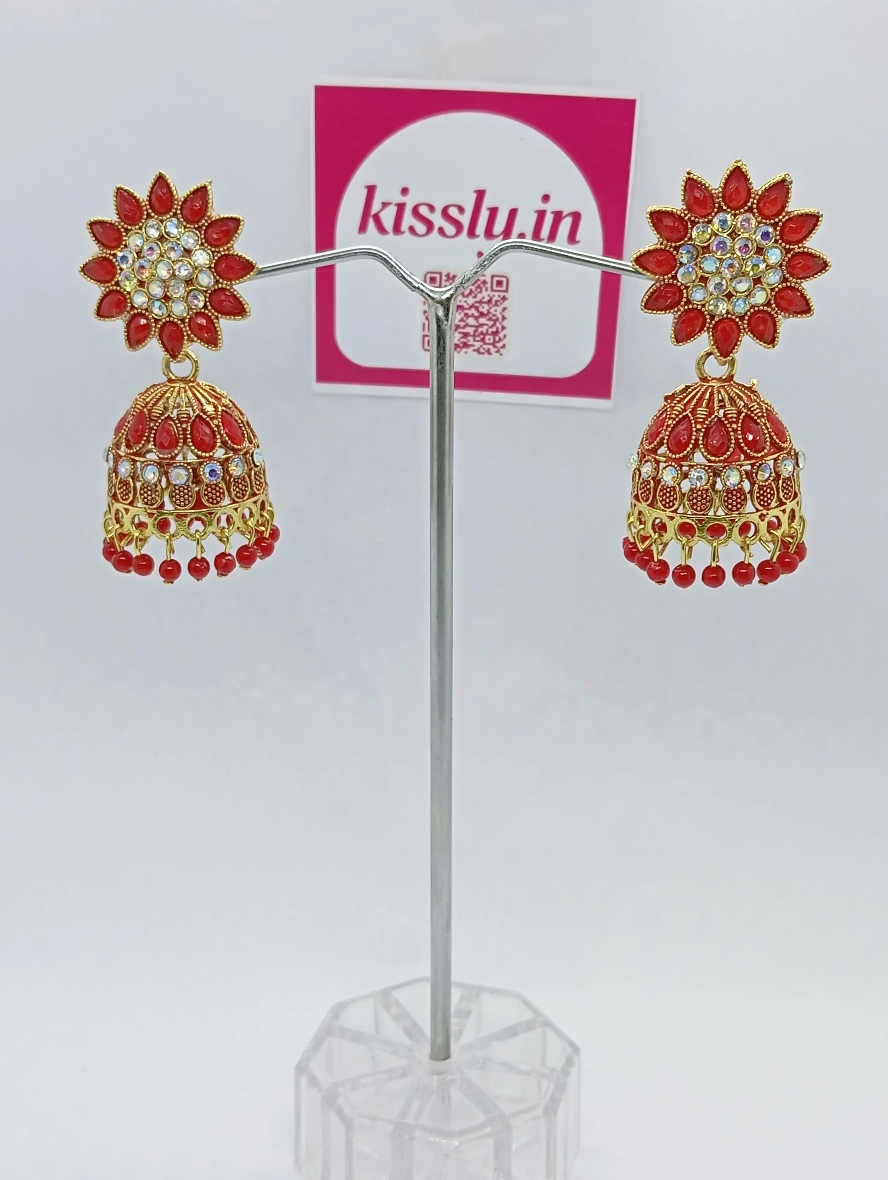 Red and Gold Jhumka Earrings