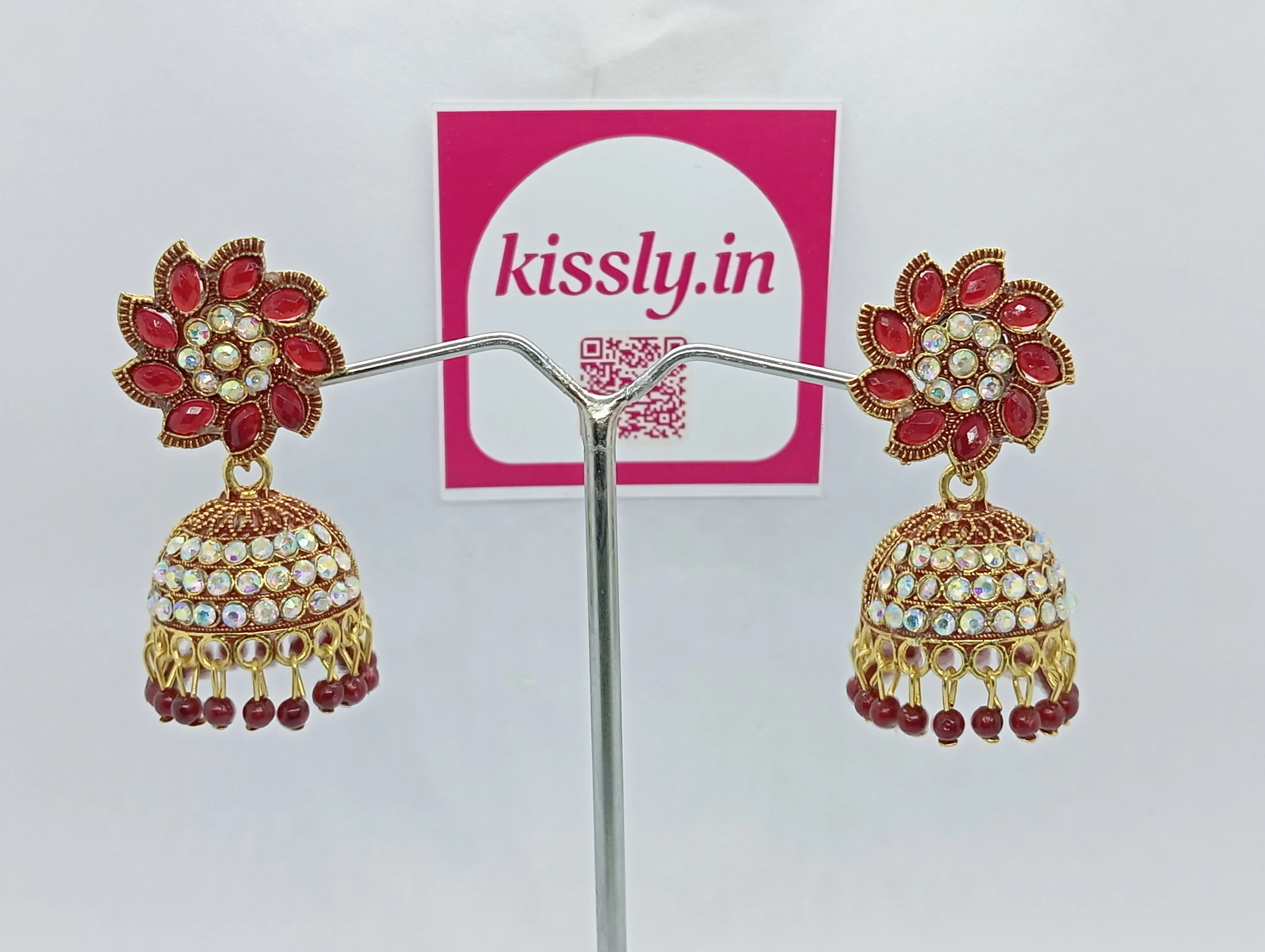 Green Stone Jhumka Earrings