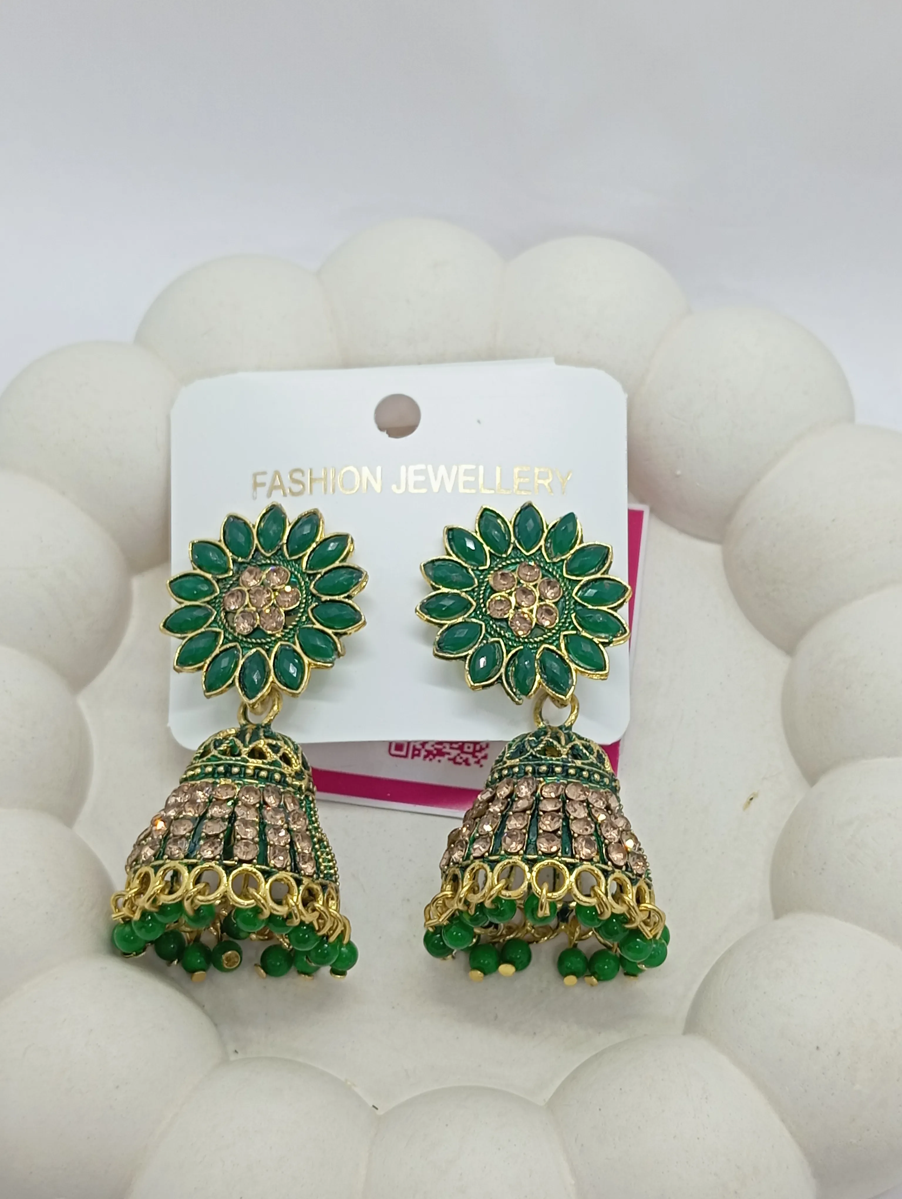 Green Stone Jhumka Earrings