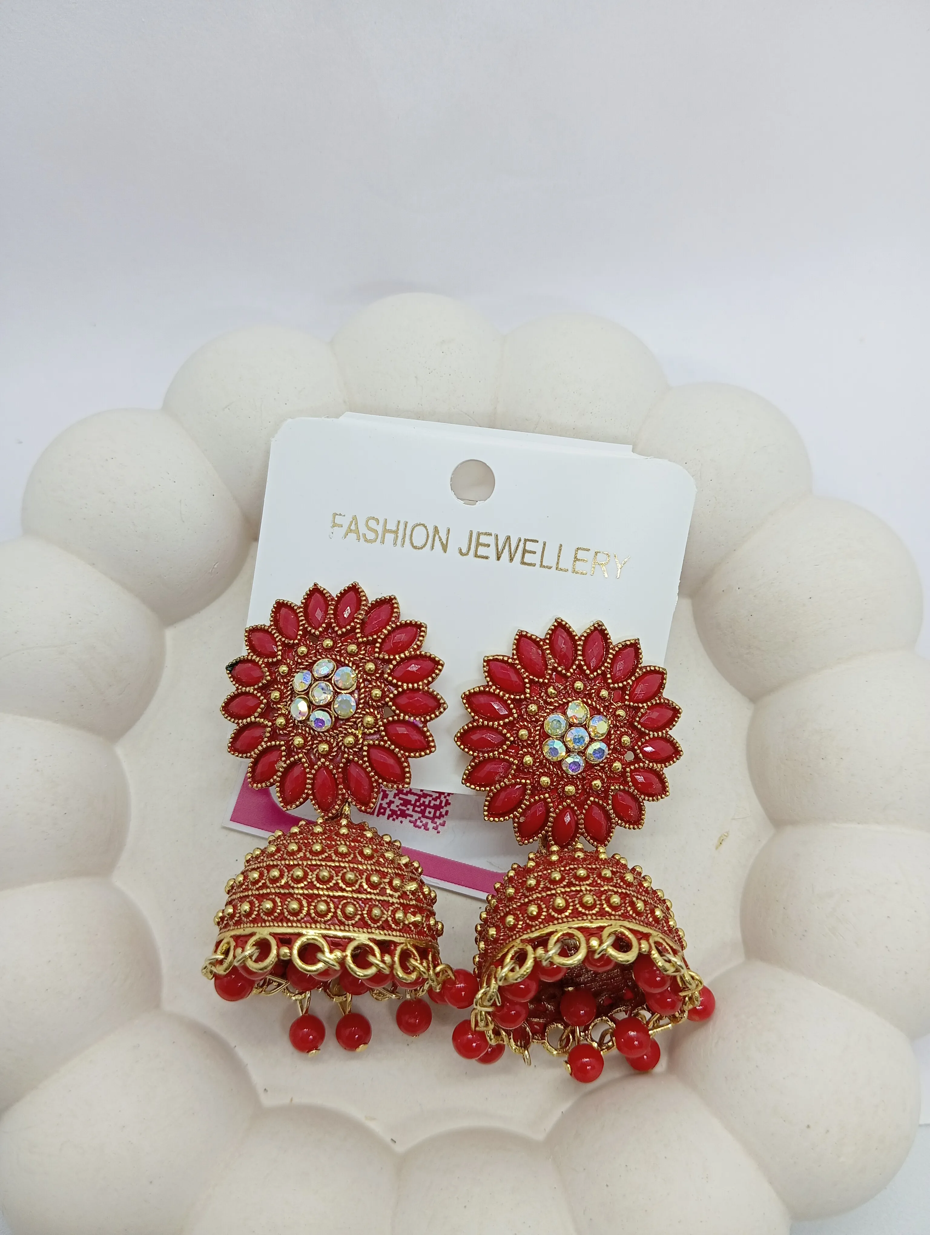 Red Floral Jhumka Earrings