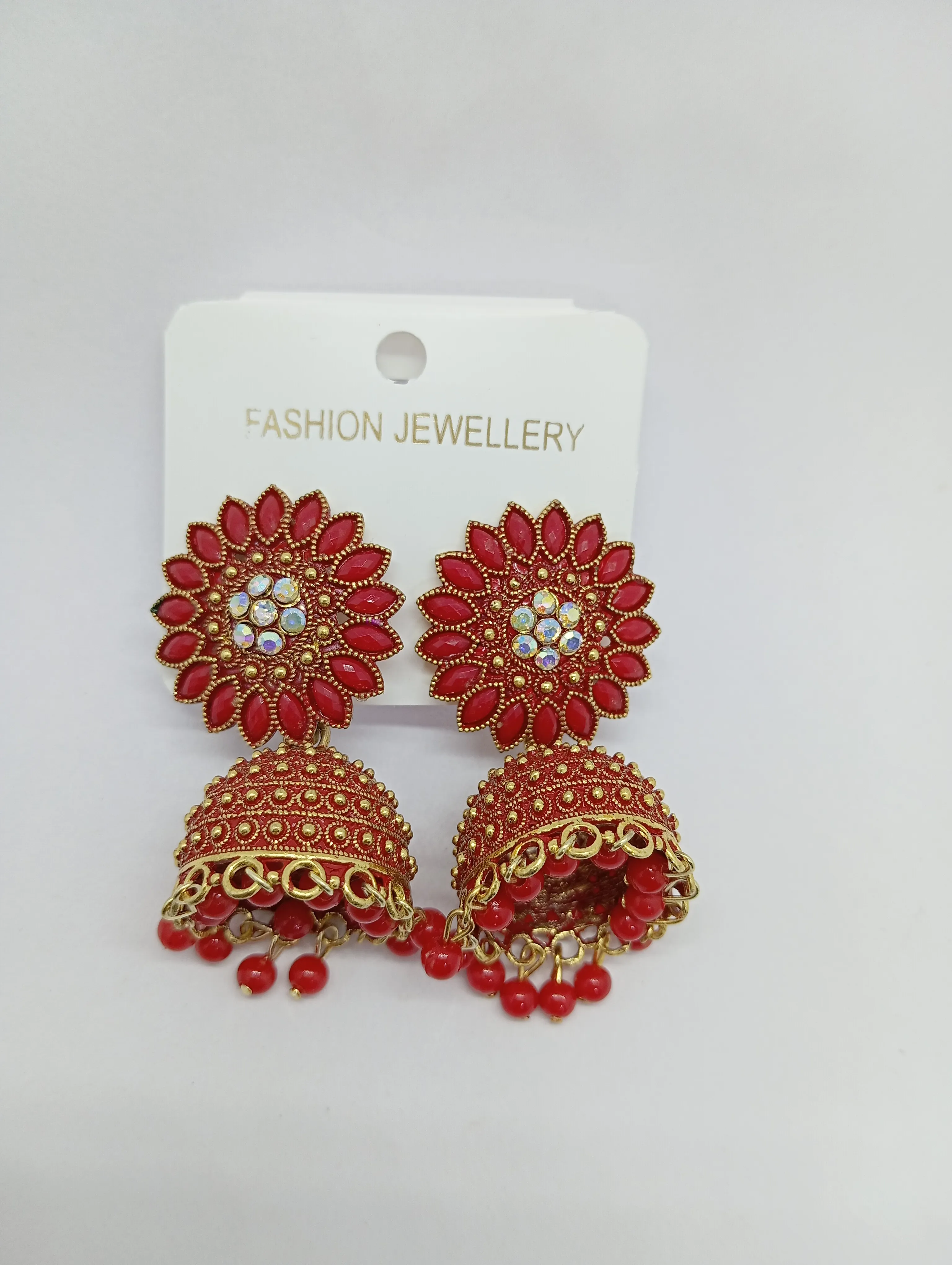 Red Floral Jhumka Earrings