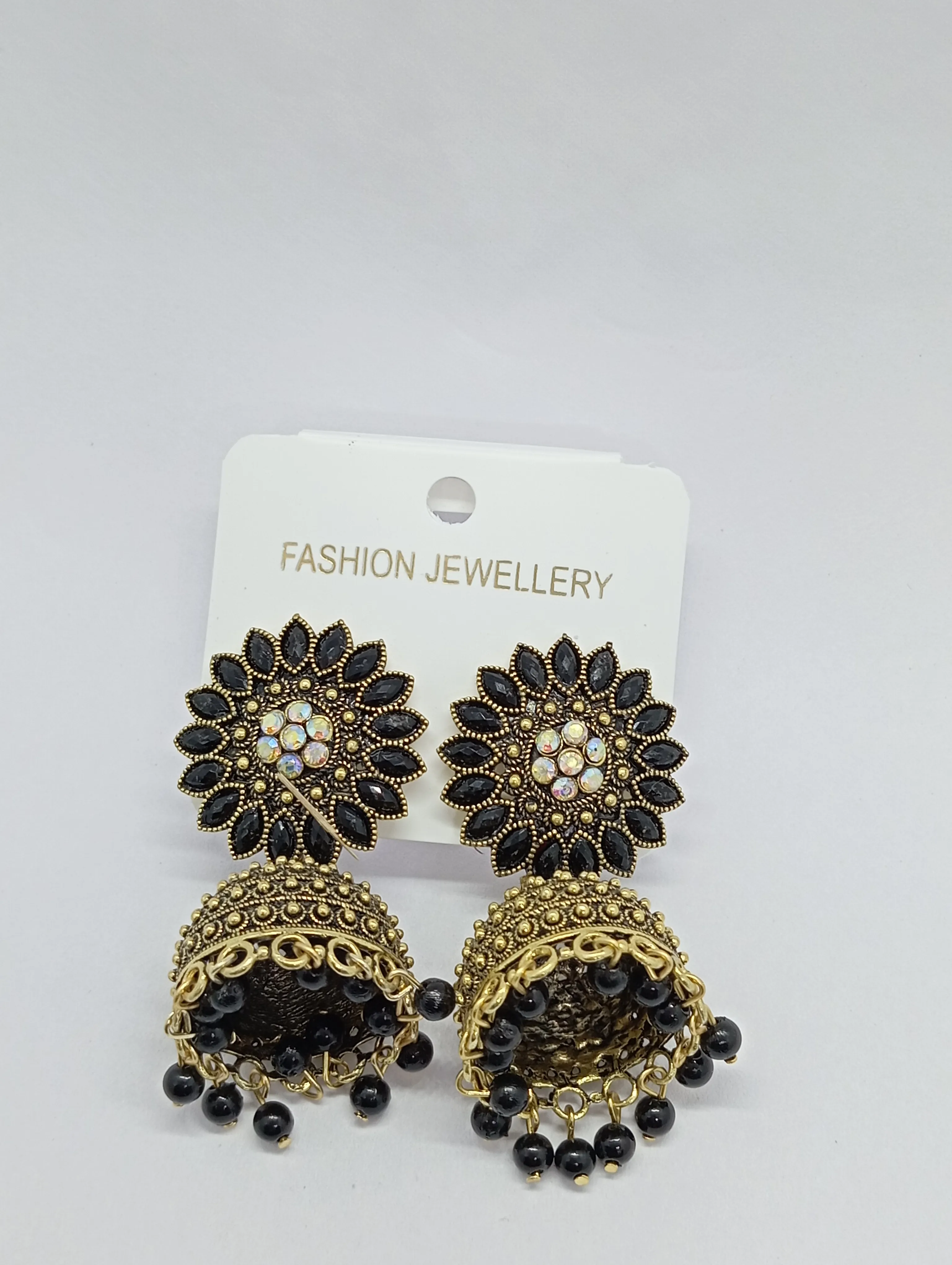Black Floral Jhumka Earrings
