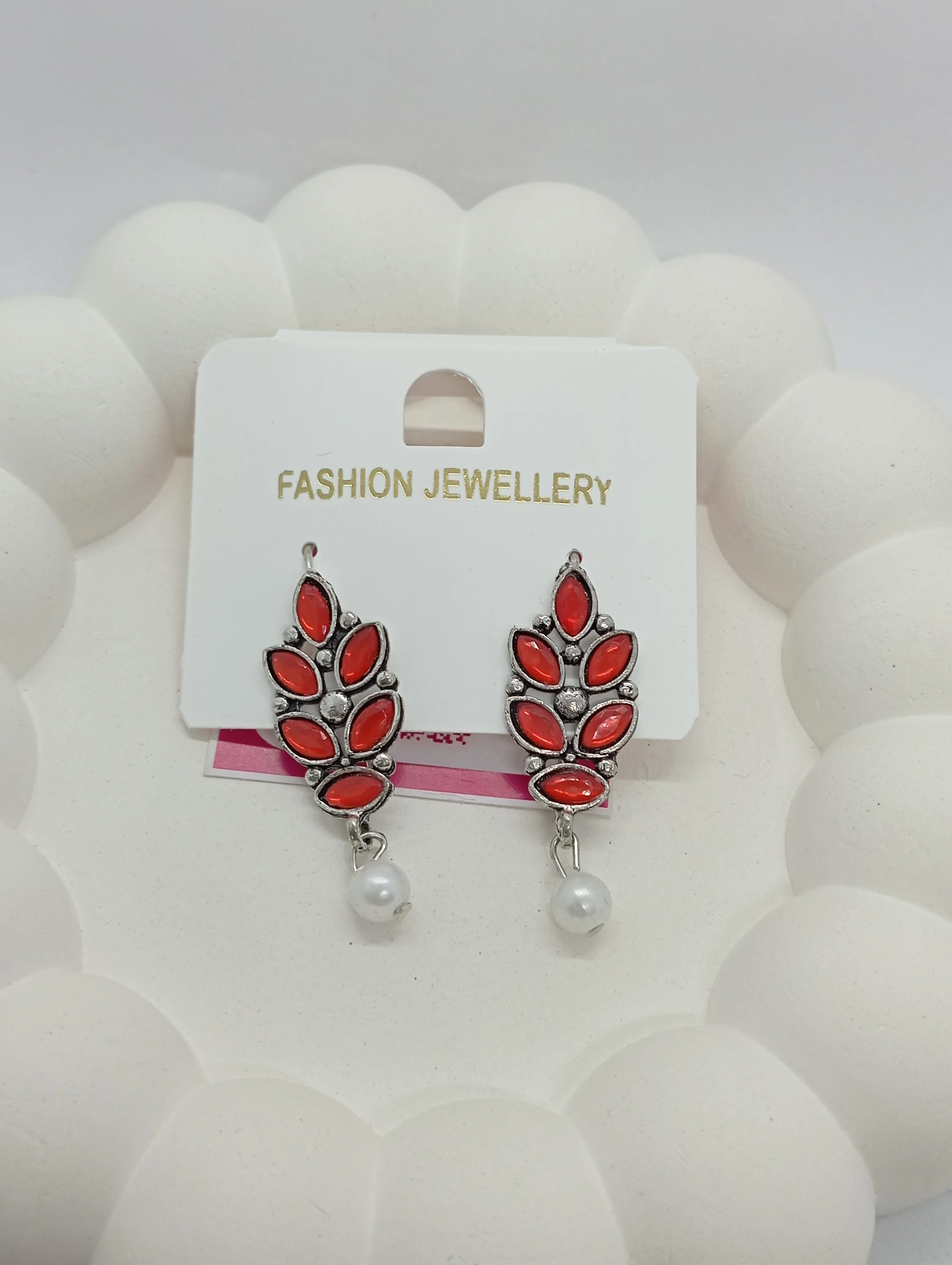 Leaf Design Earrings with Pearl Drop