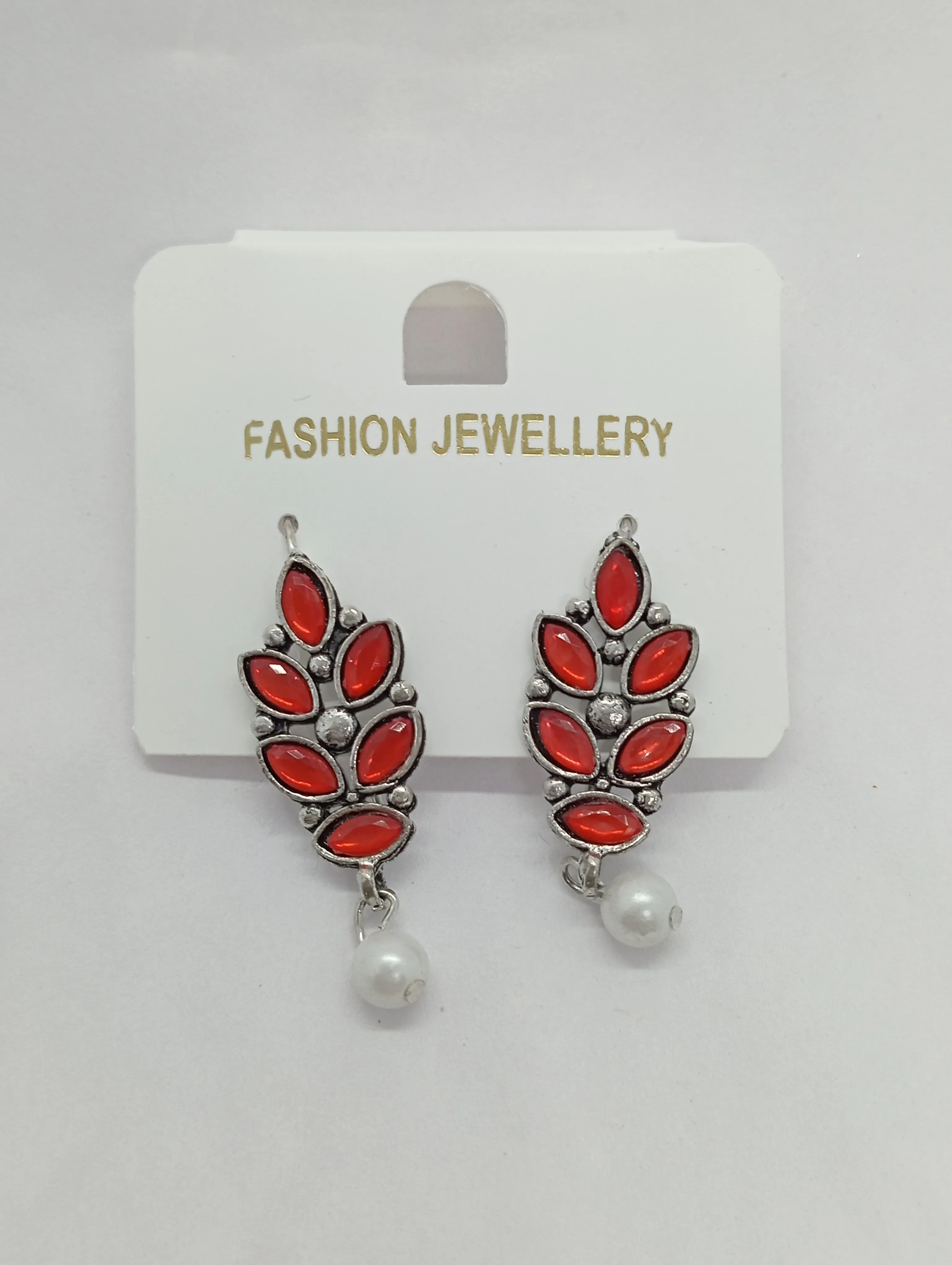 Leaf Design Earrings with Pearl Drop