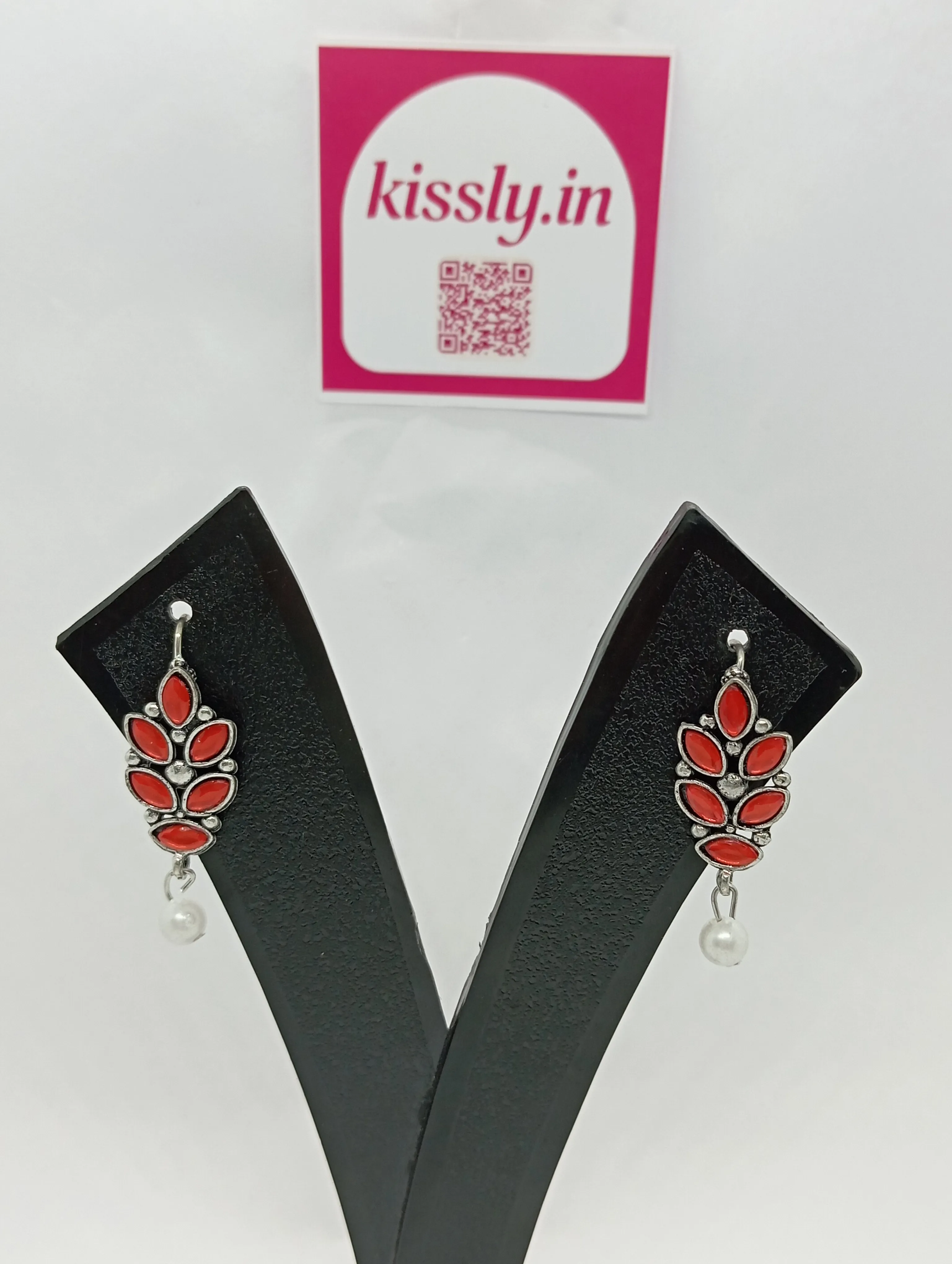 Leaf Design Earrings with Pearl Drop