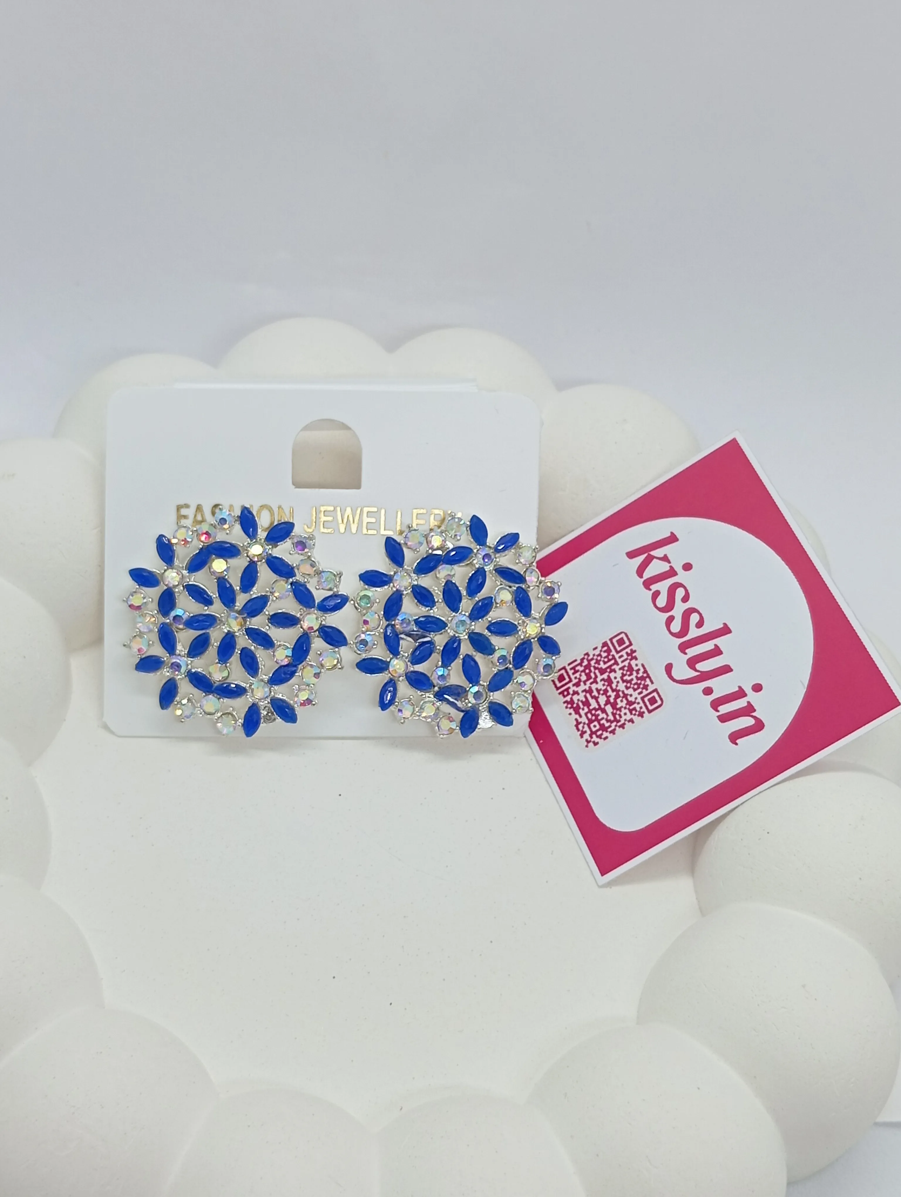 Floral Blue Stone Stud Earrings