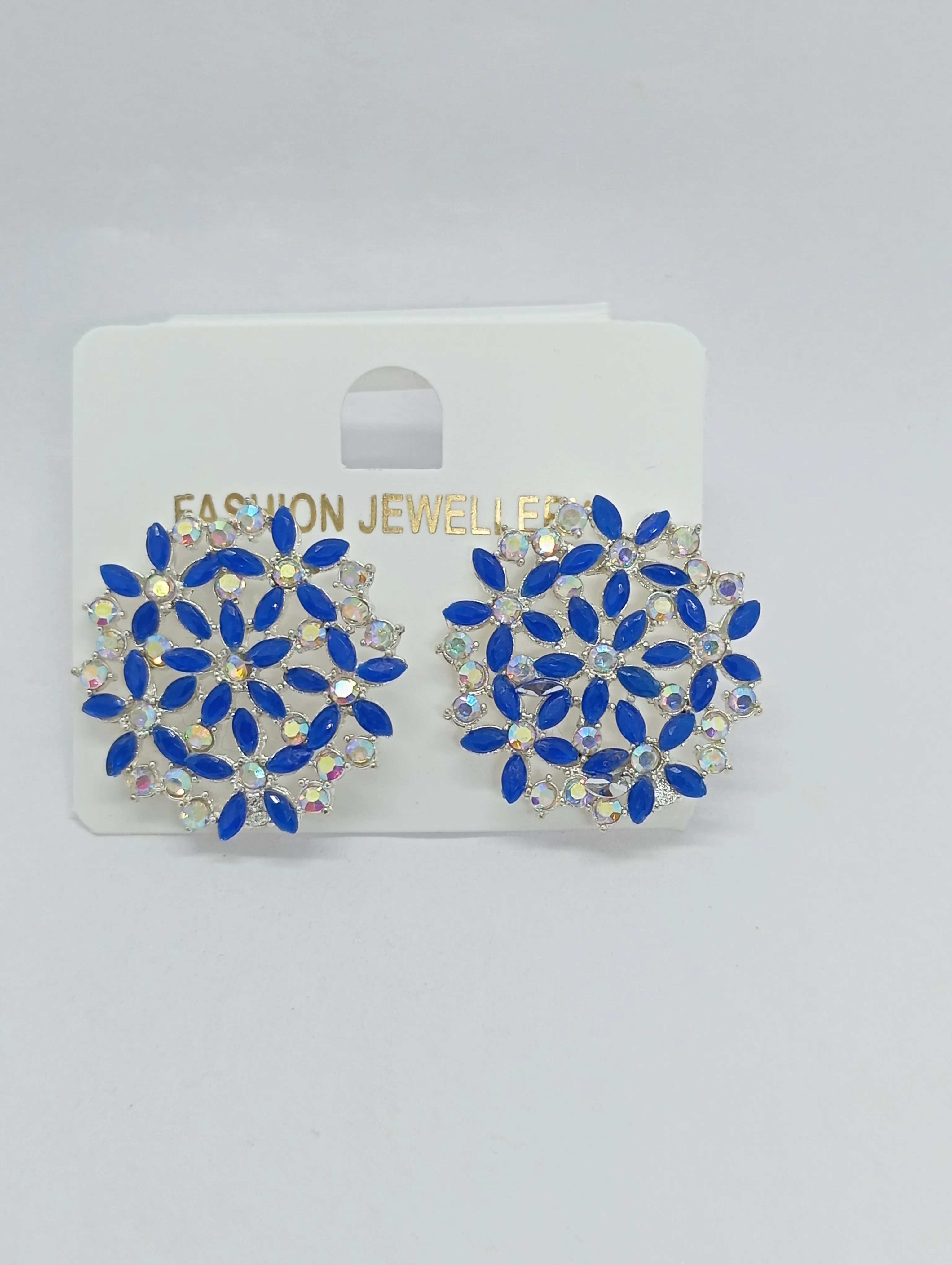 Floral Blue Stone Stud Earrings