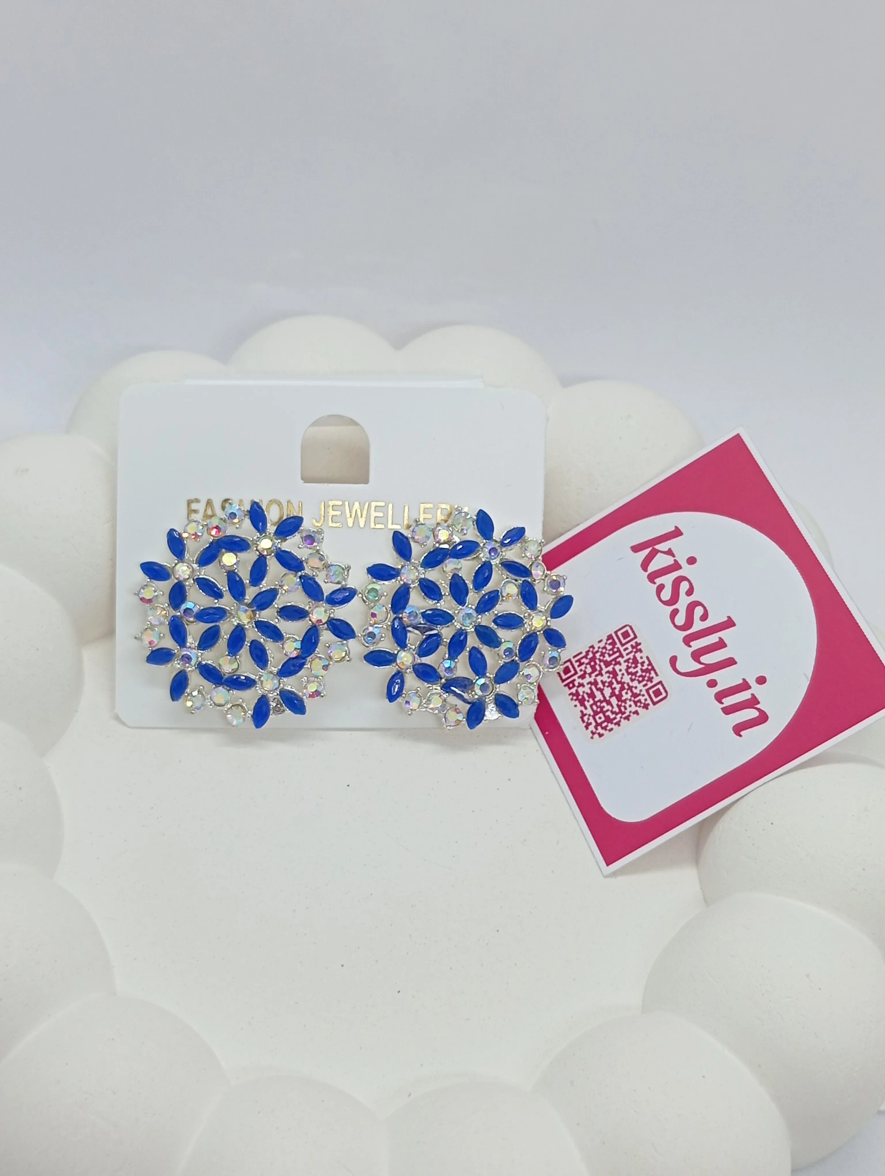 Floral Blue Stone Stud Earrings