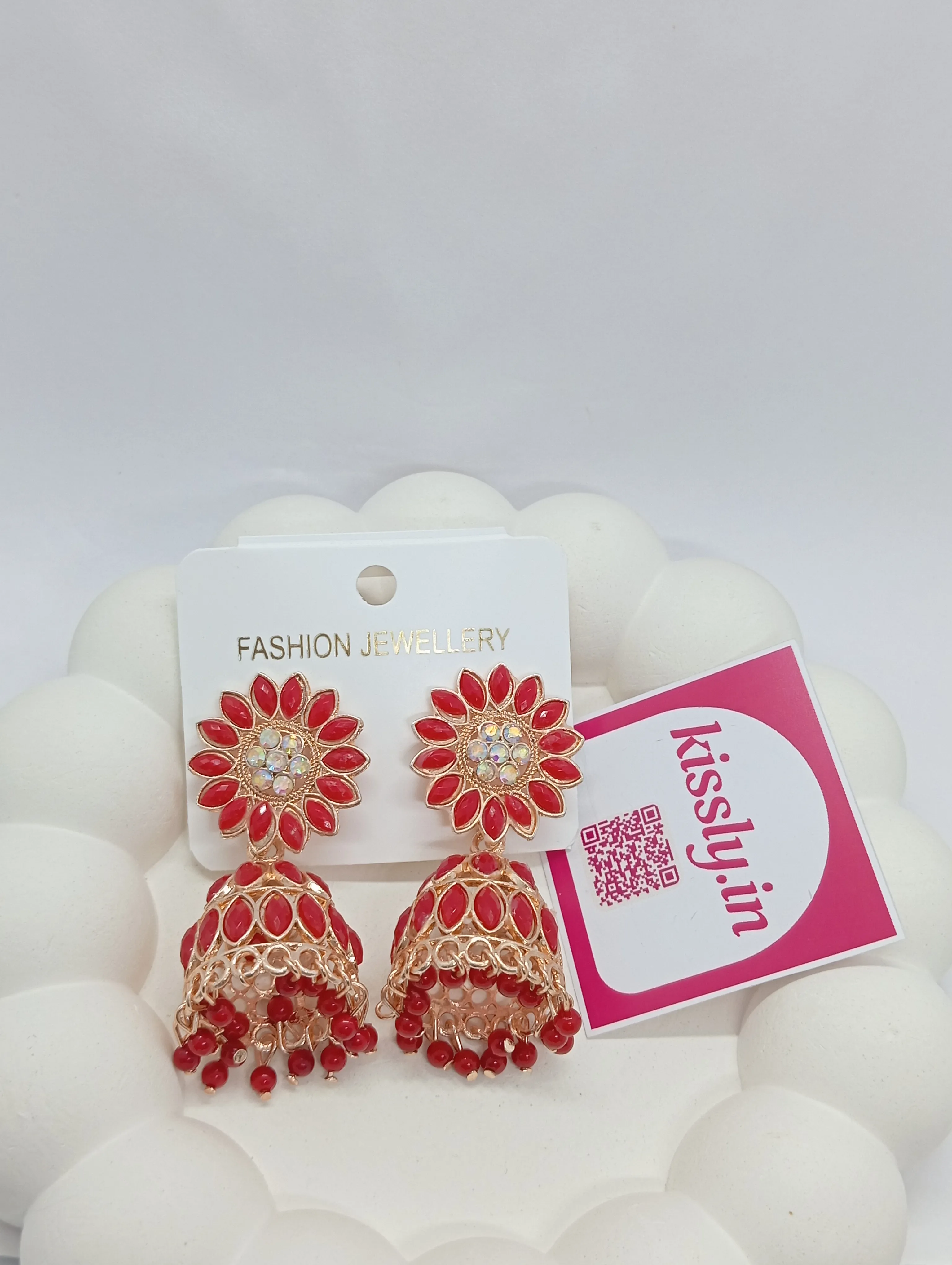 Red Floral Jhumka Earrings