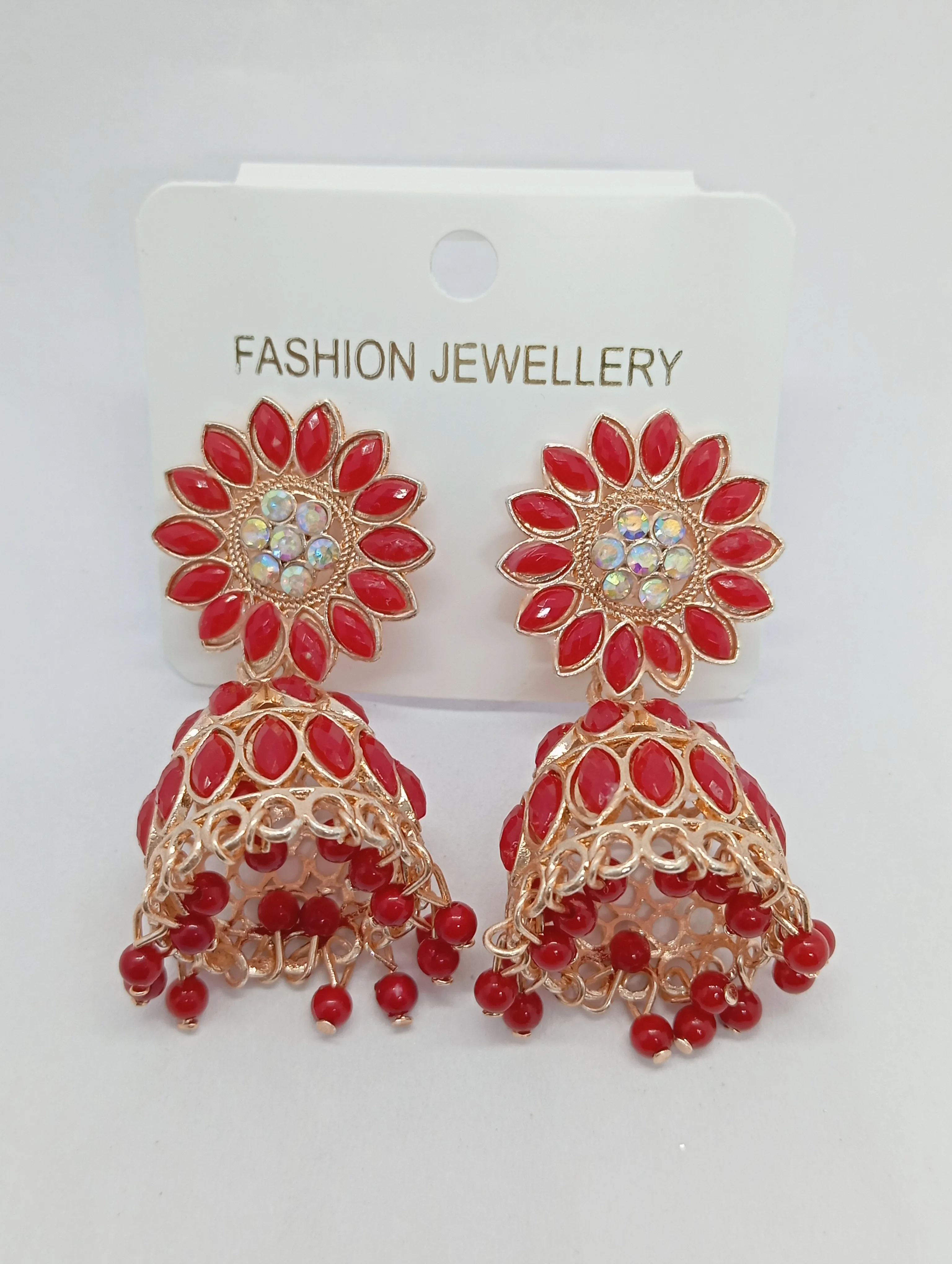 Red Floral Jhumka Earrings
