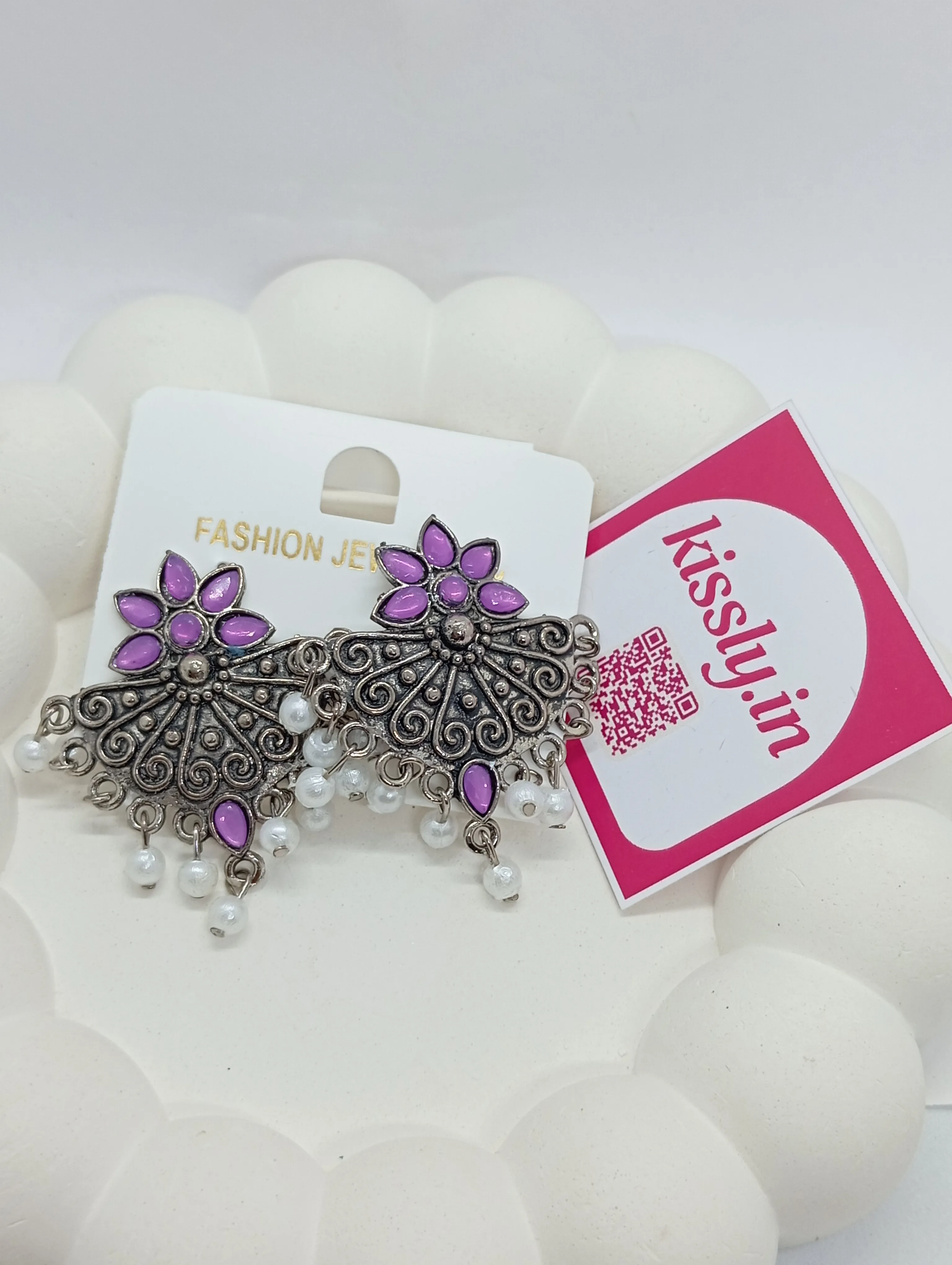 Oxidized Floral Jhumka Earrings
