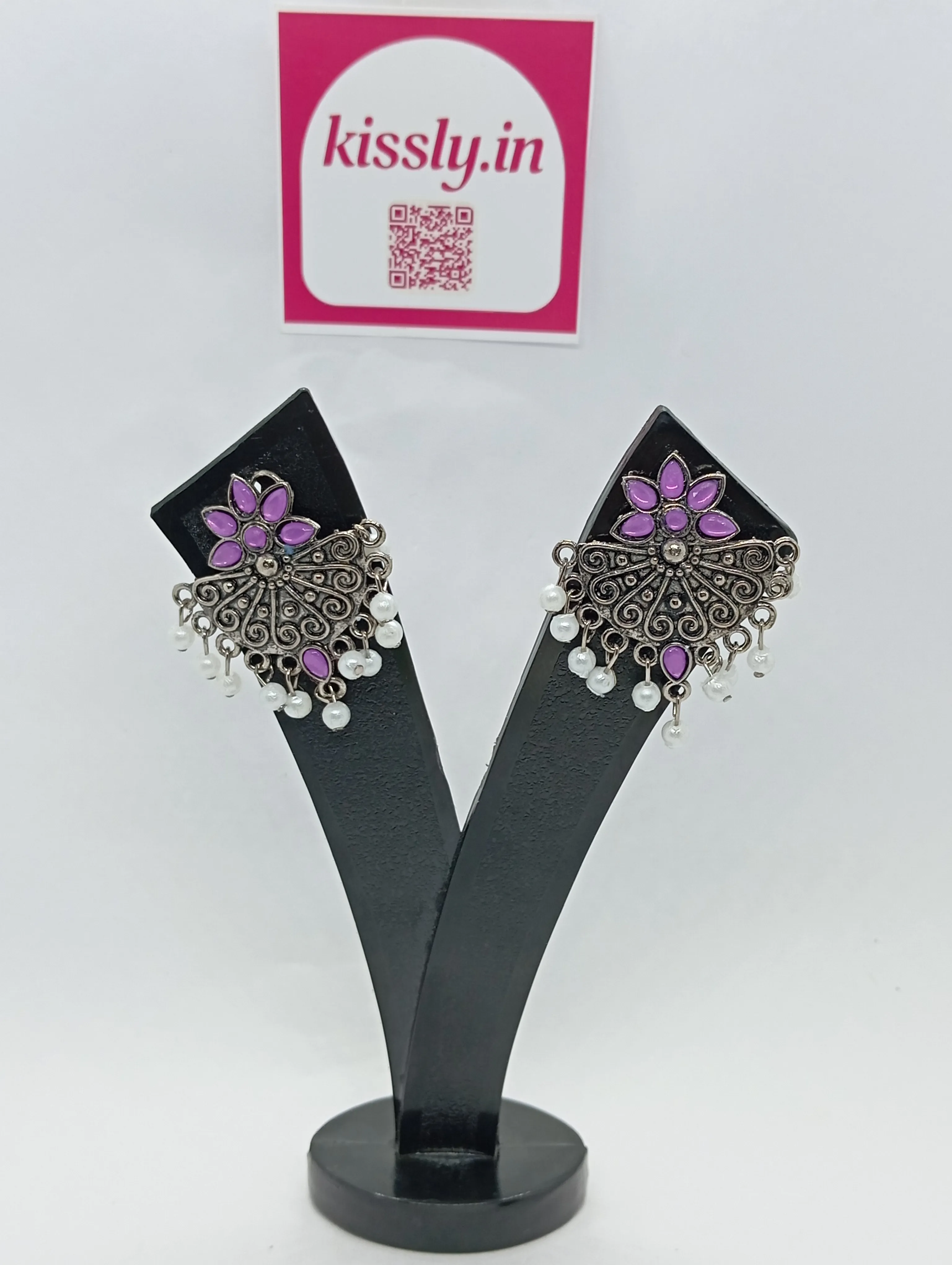 Oxidized Floral Jhumka Earrings