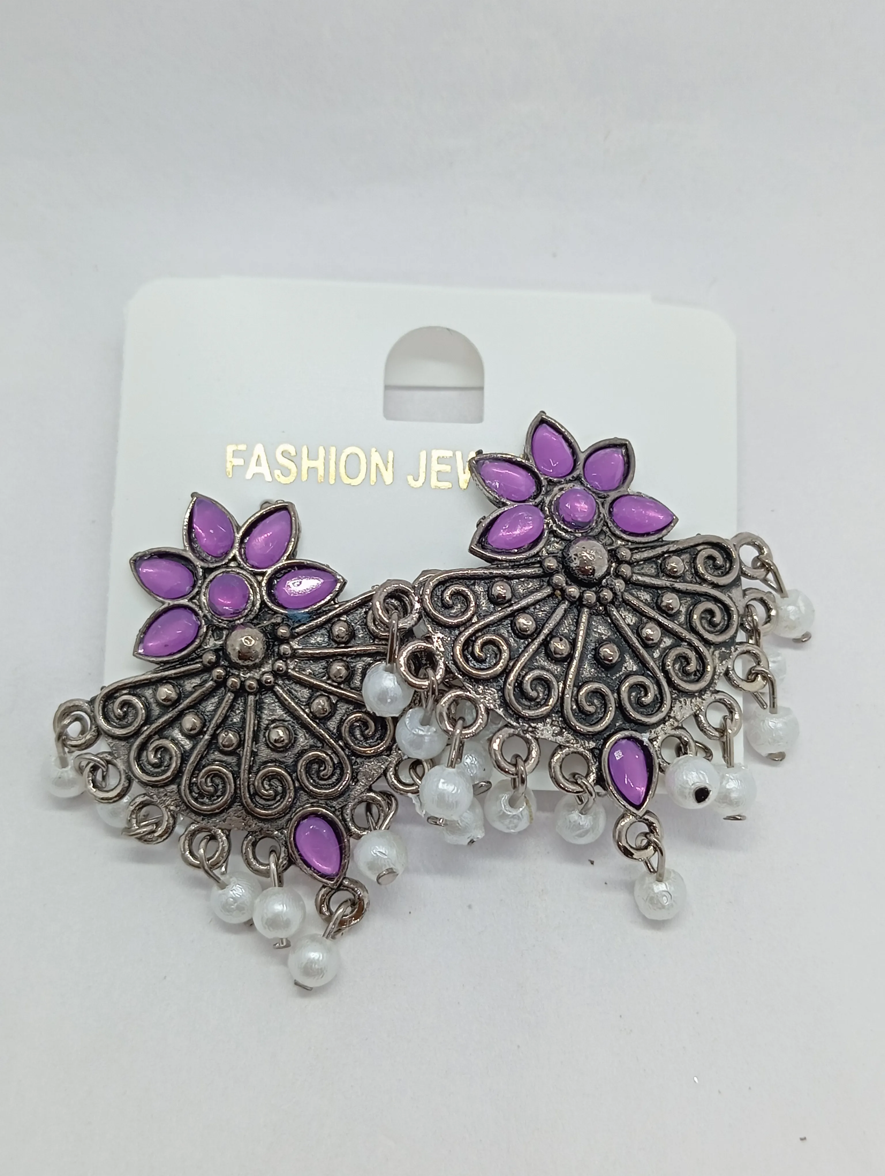 Oxidized Floral Jhumka Earrings