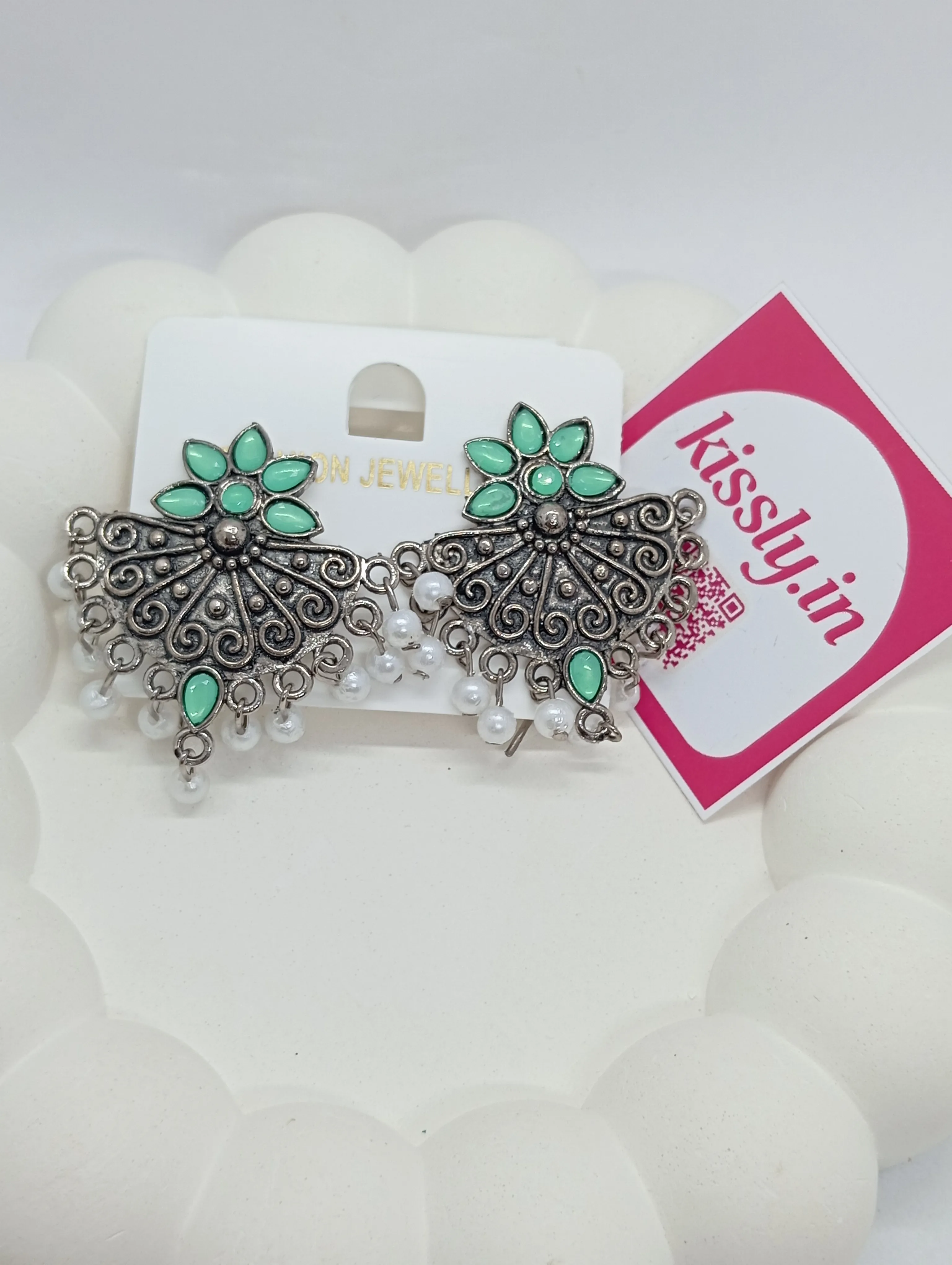 Oxidized Silver Jhumka Earrings