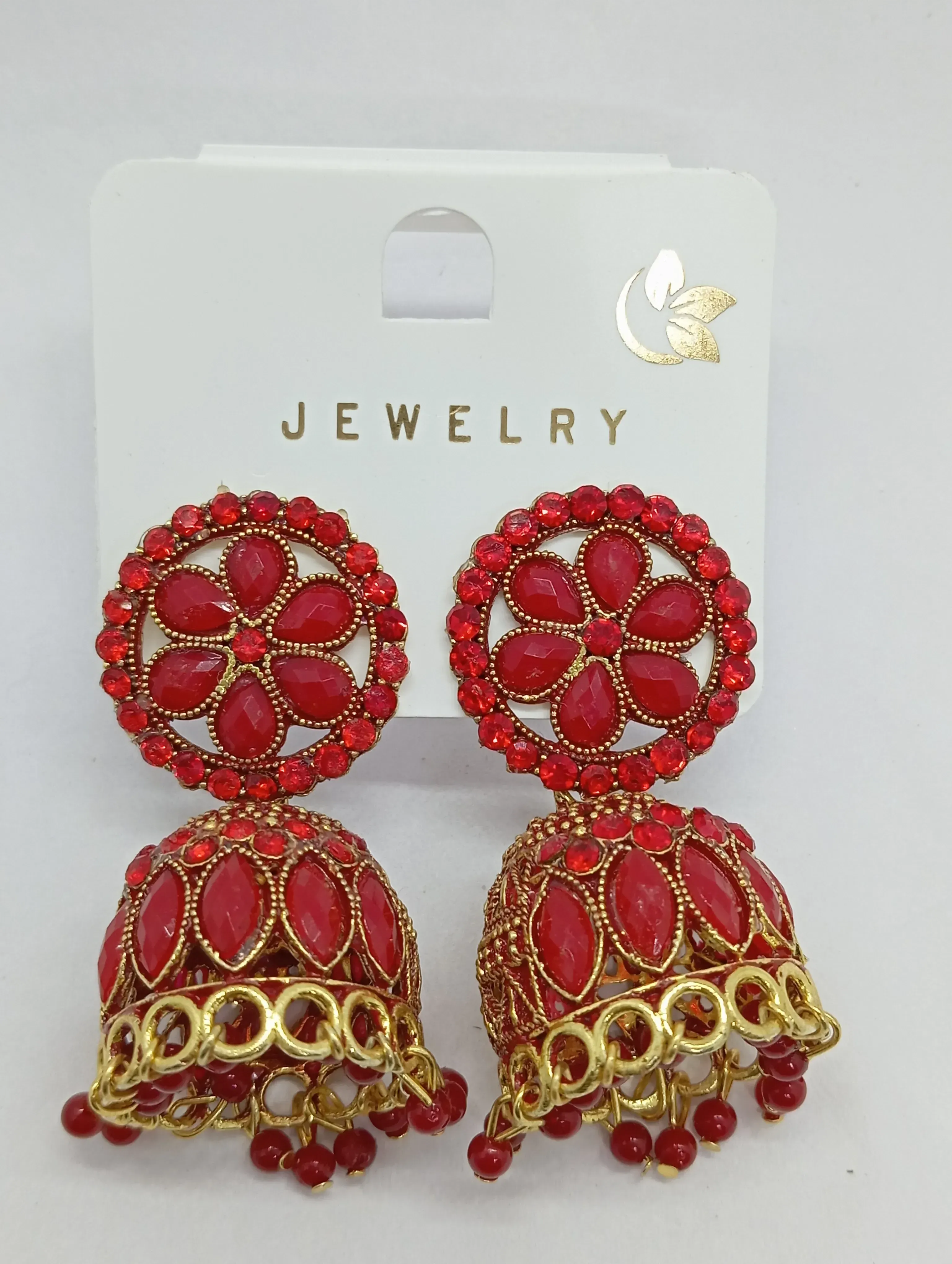Red Stone Jhumka Earrings