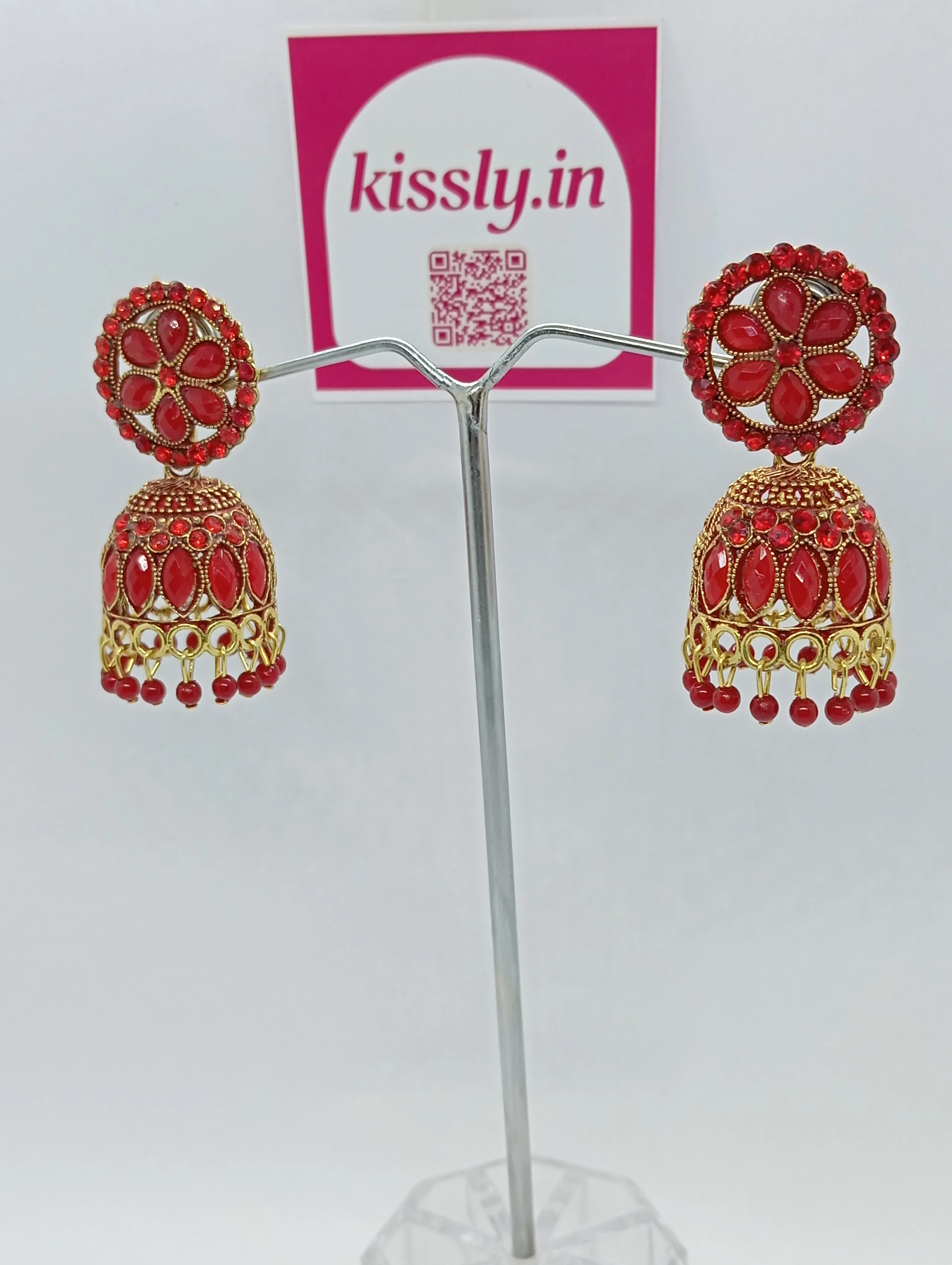 Red Stone Jhumka Earrings