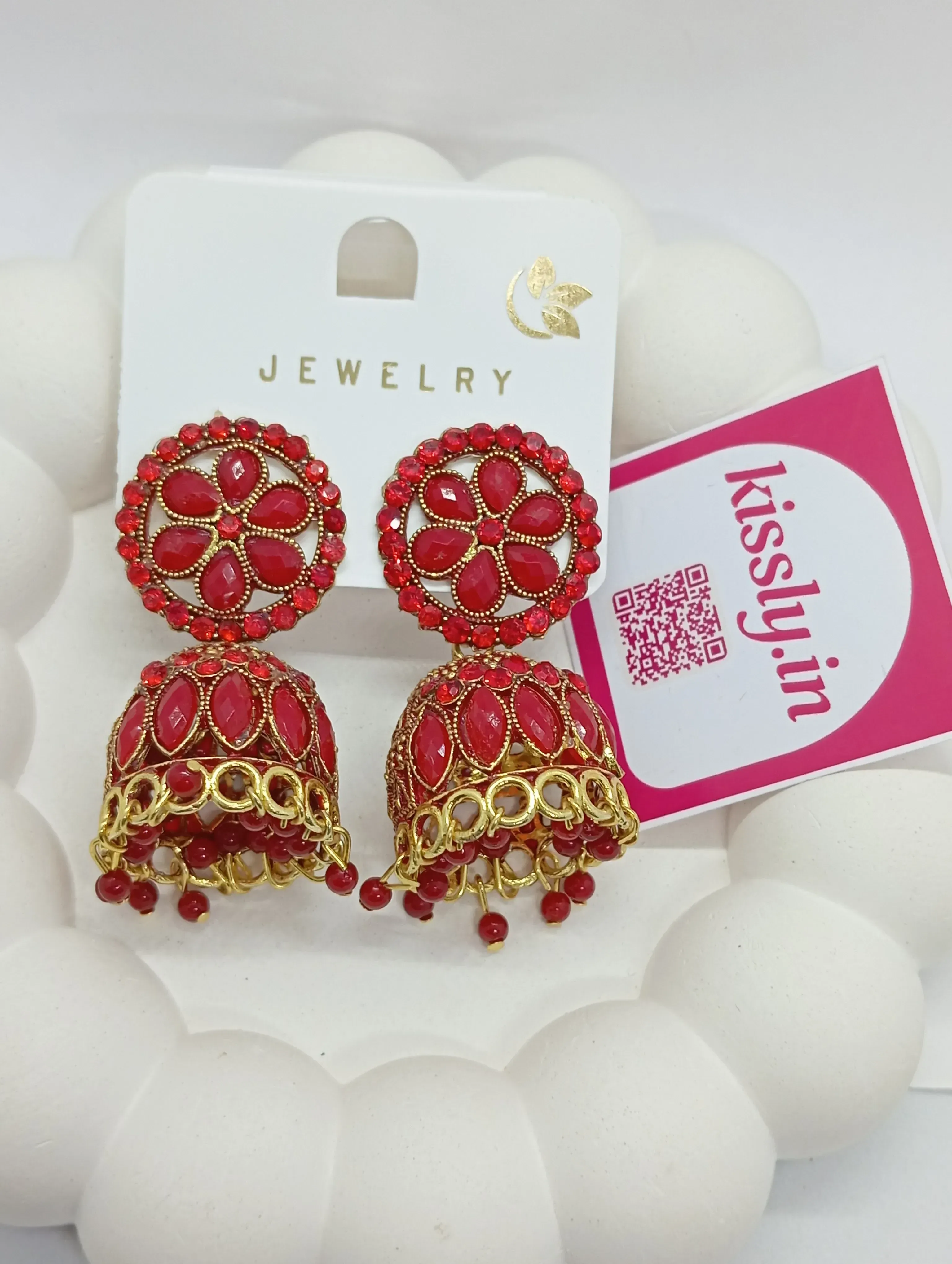 Red Stone Jhumka Earrings
