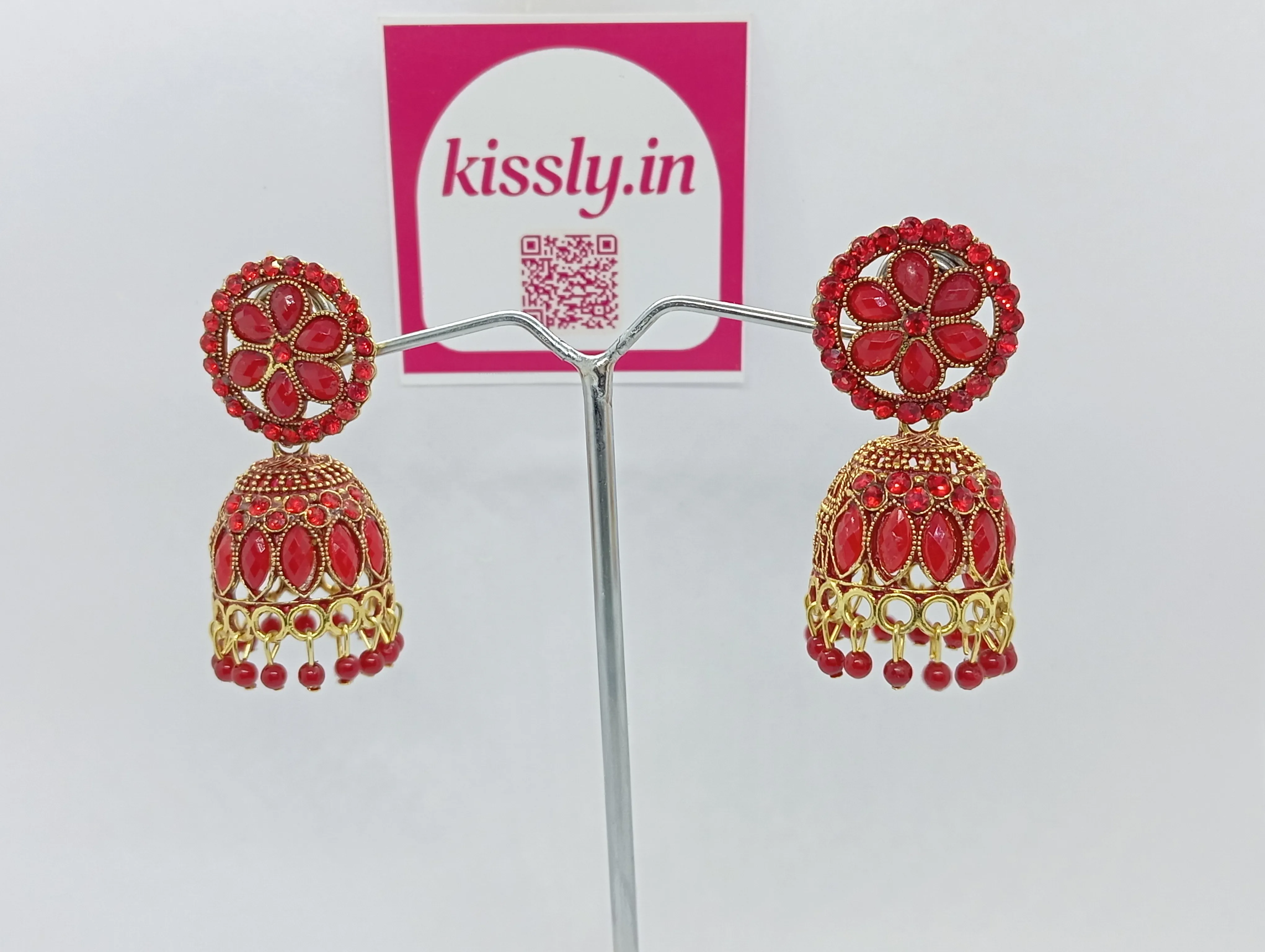 Red Stone Jhumka Earrings