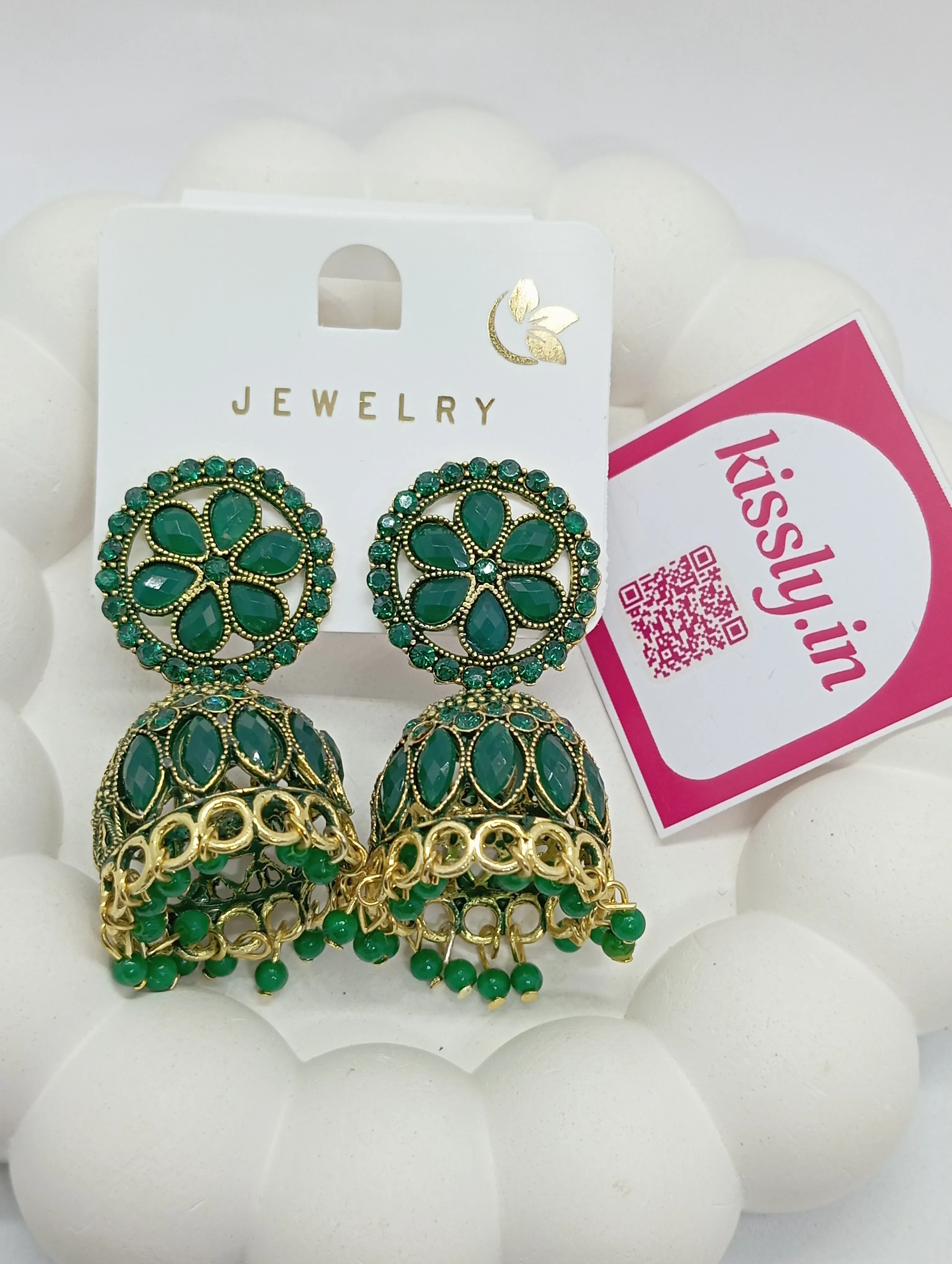 Green Jhumka Earrings