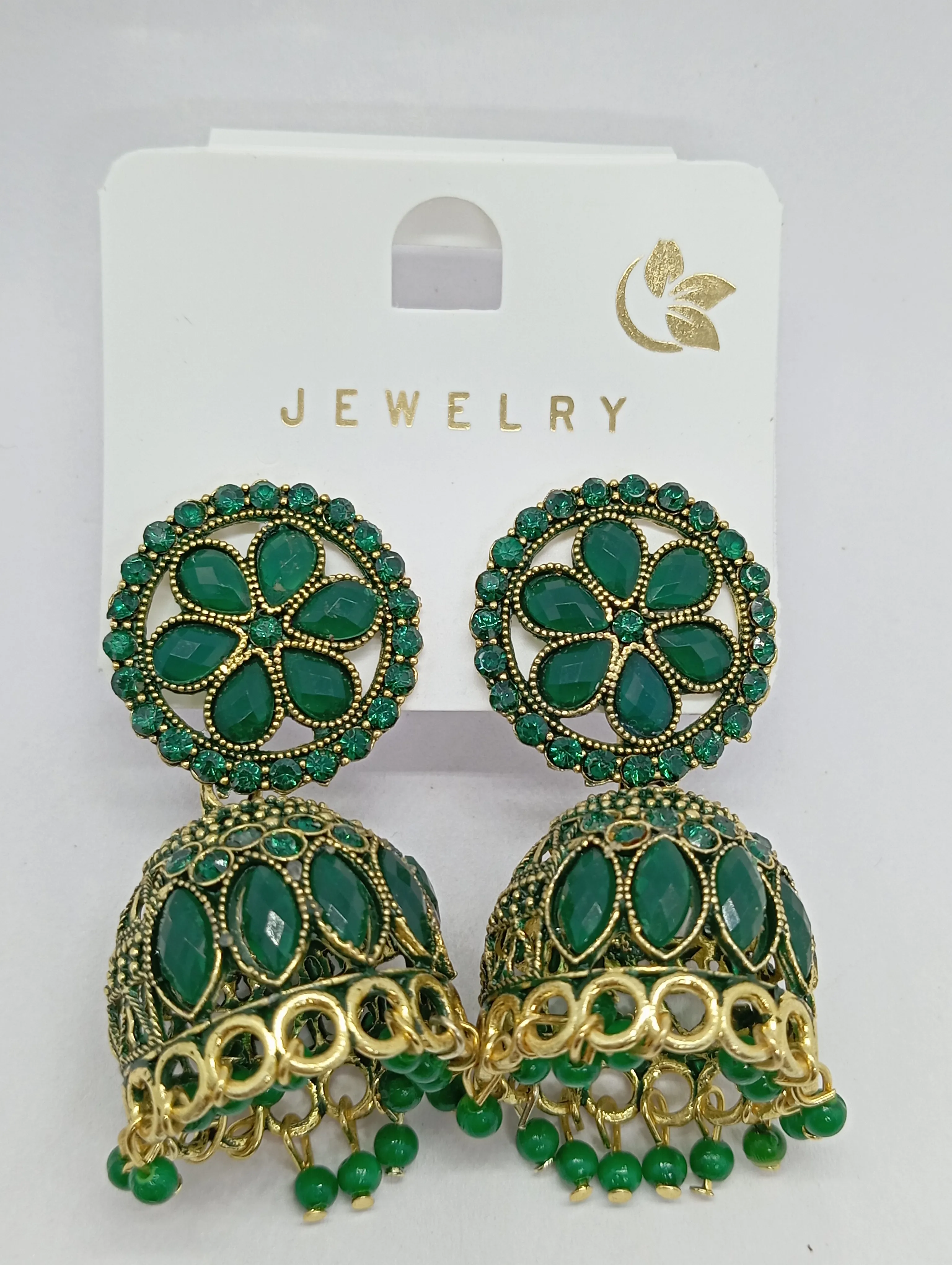 Green Jhumka Earrings