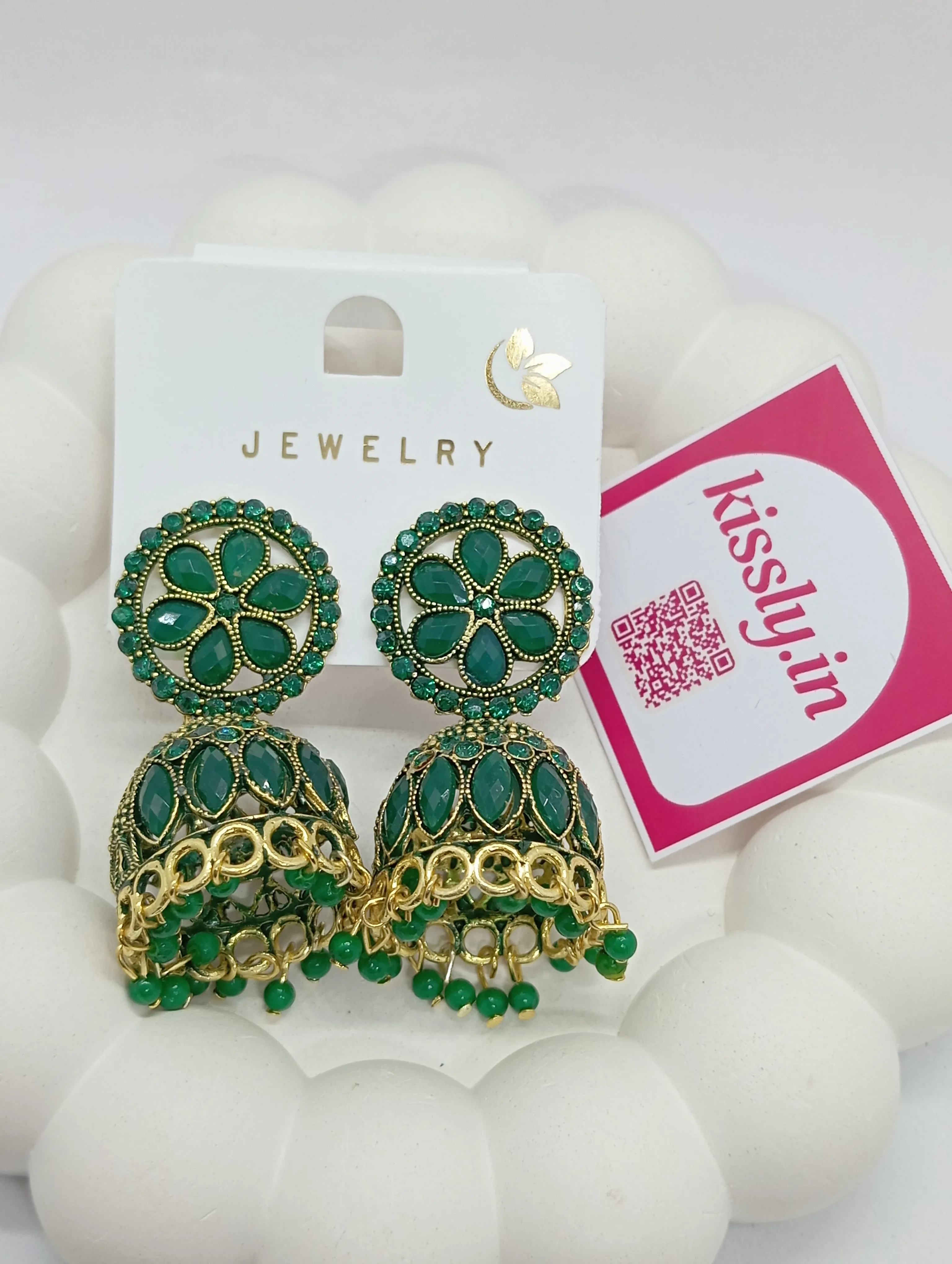 Green Jhumka Earrings