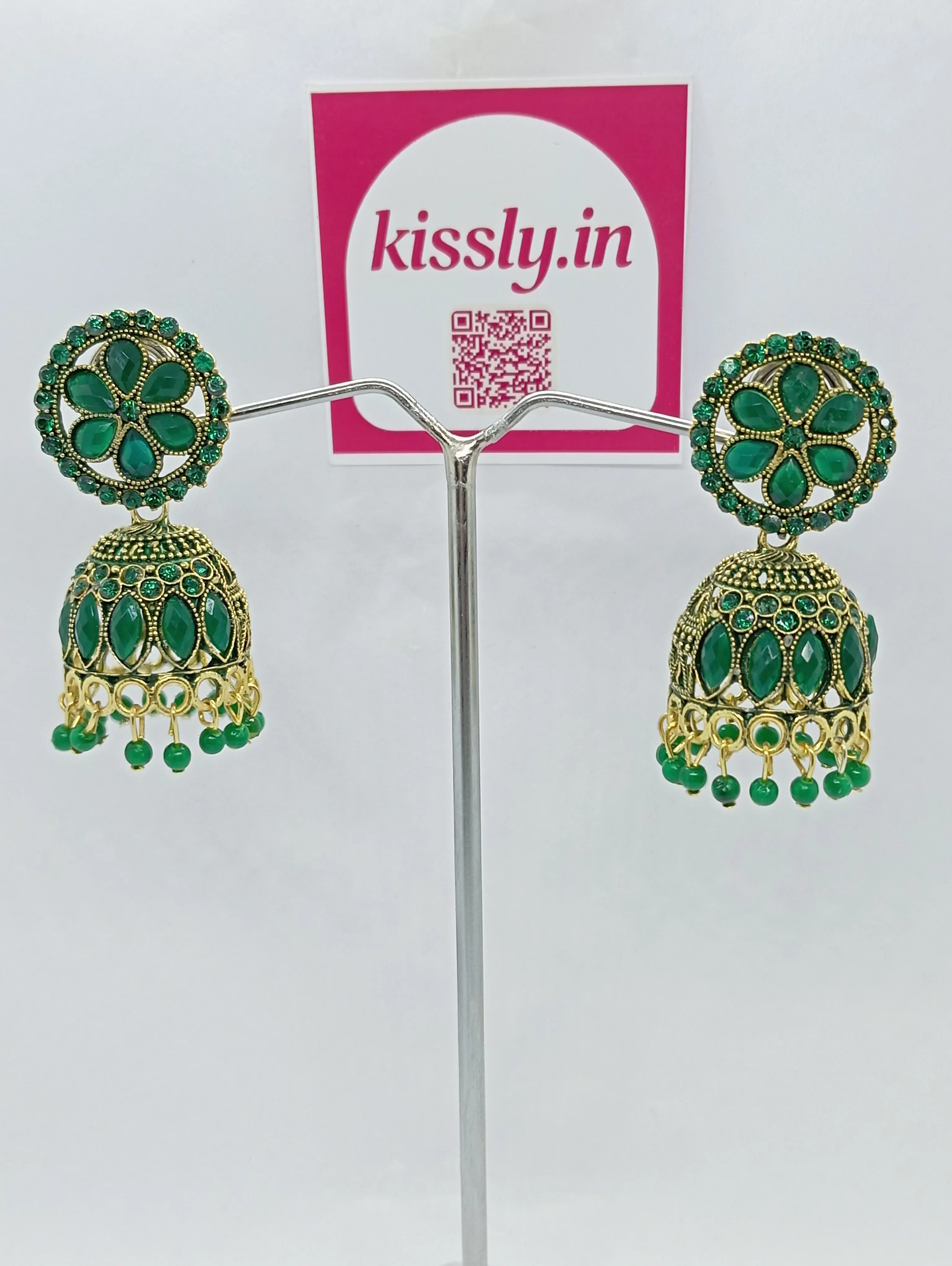 Green Jhumka Earrings