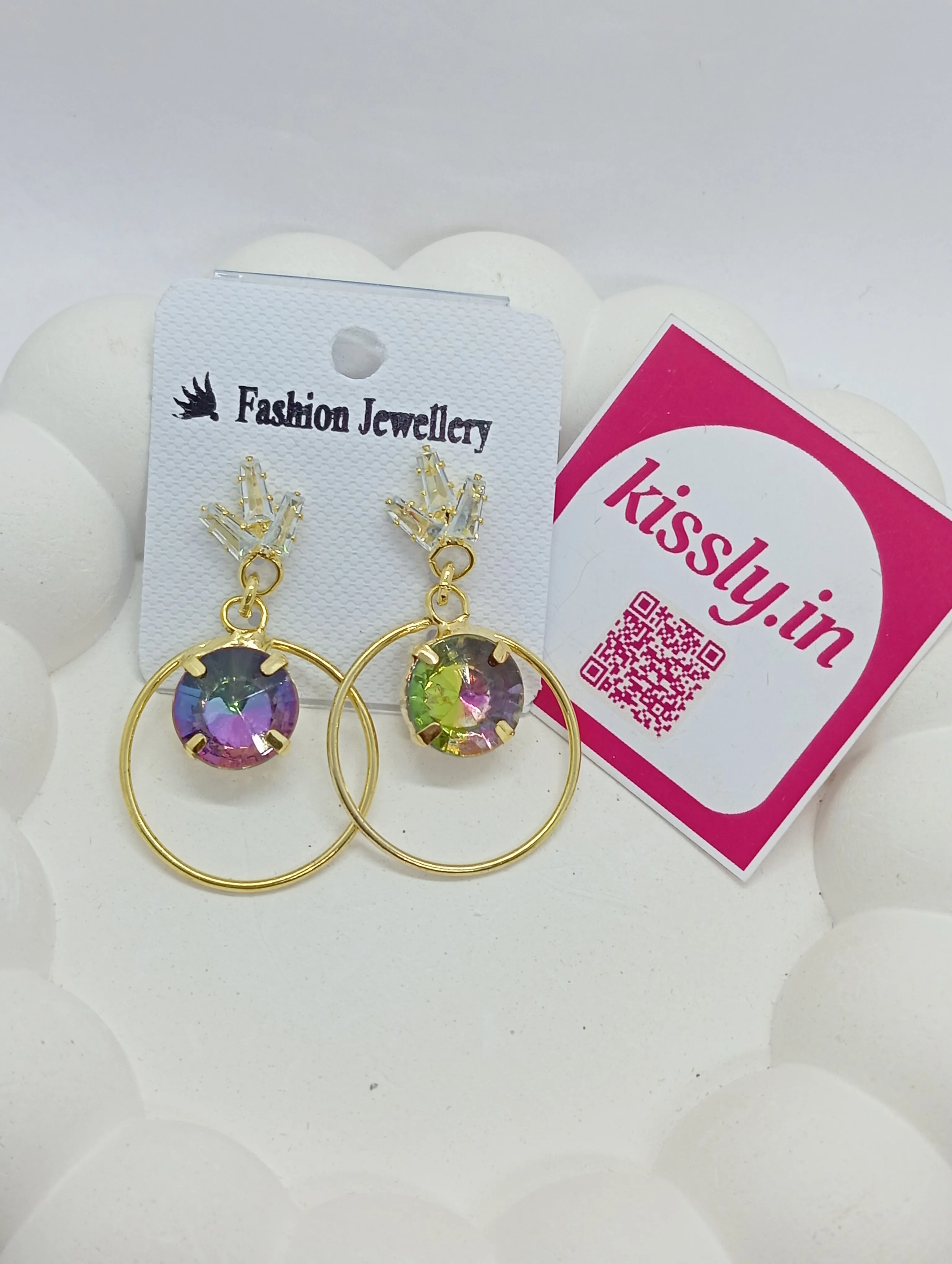 Rainbow Crystal Hoop Earrings