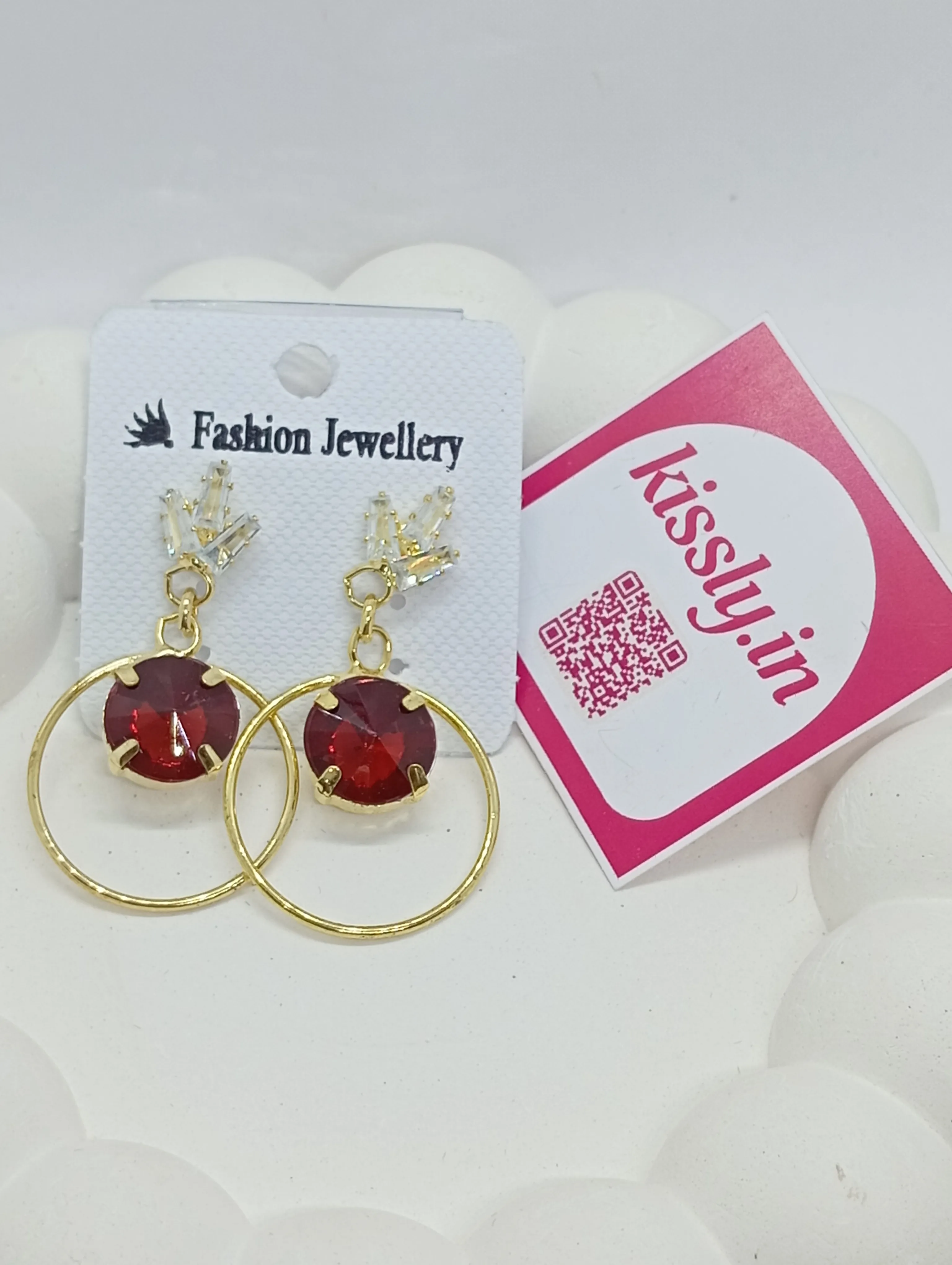 Red Gemstone Hoop Earrings