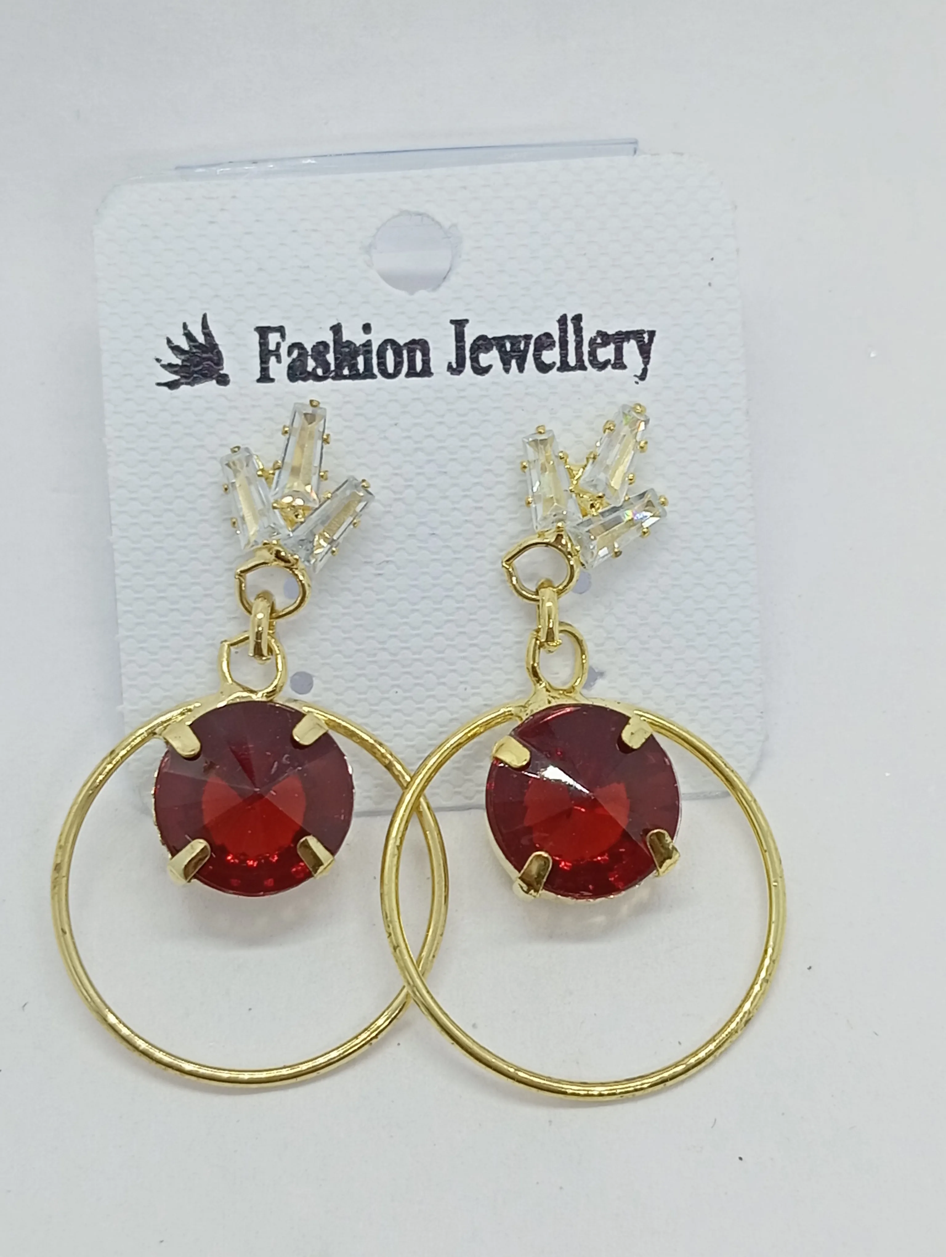 Red Gemstone Hoop Earrings