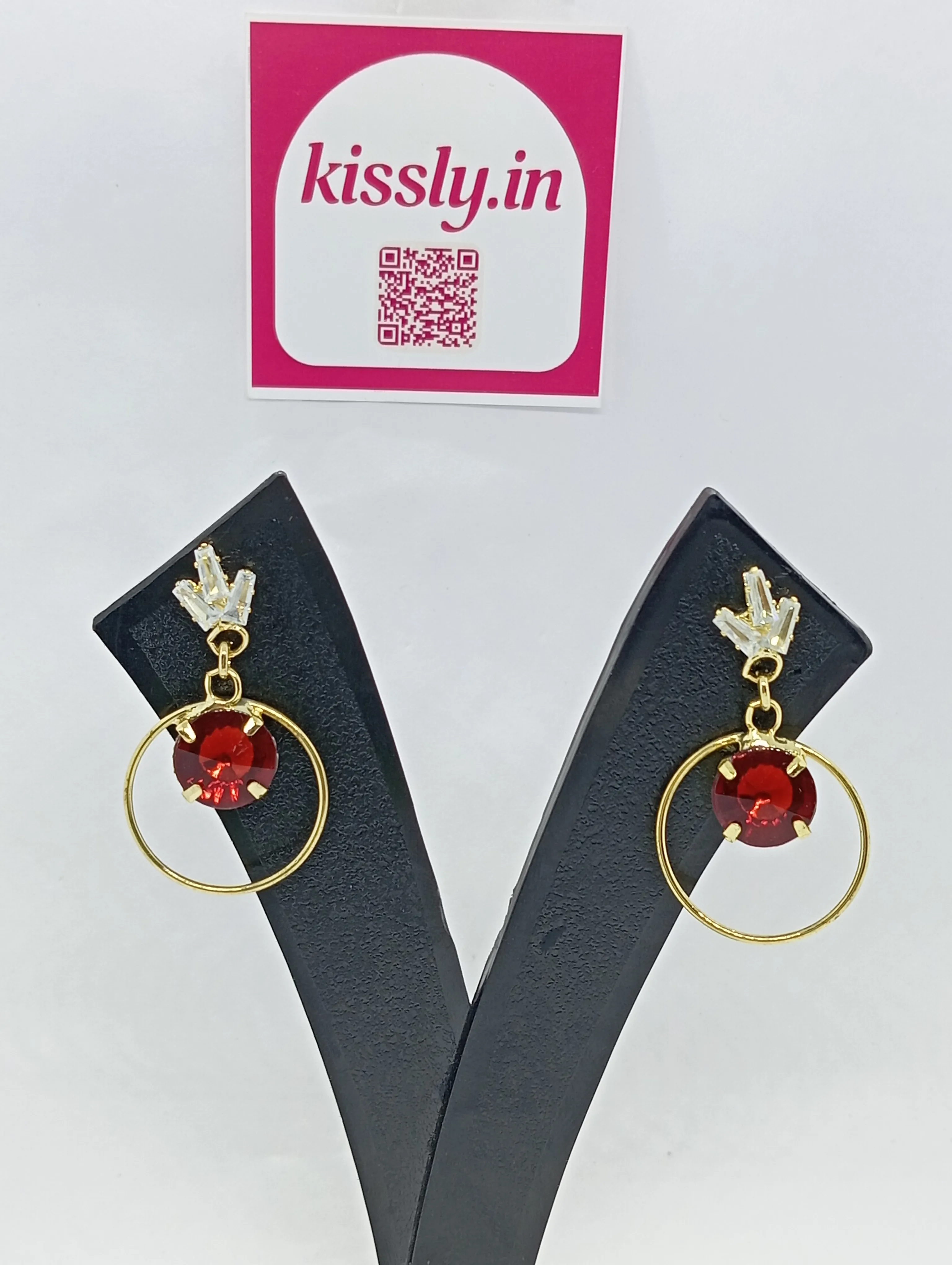 Red Gemstone Hoop Earrings