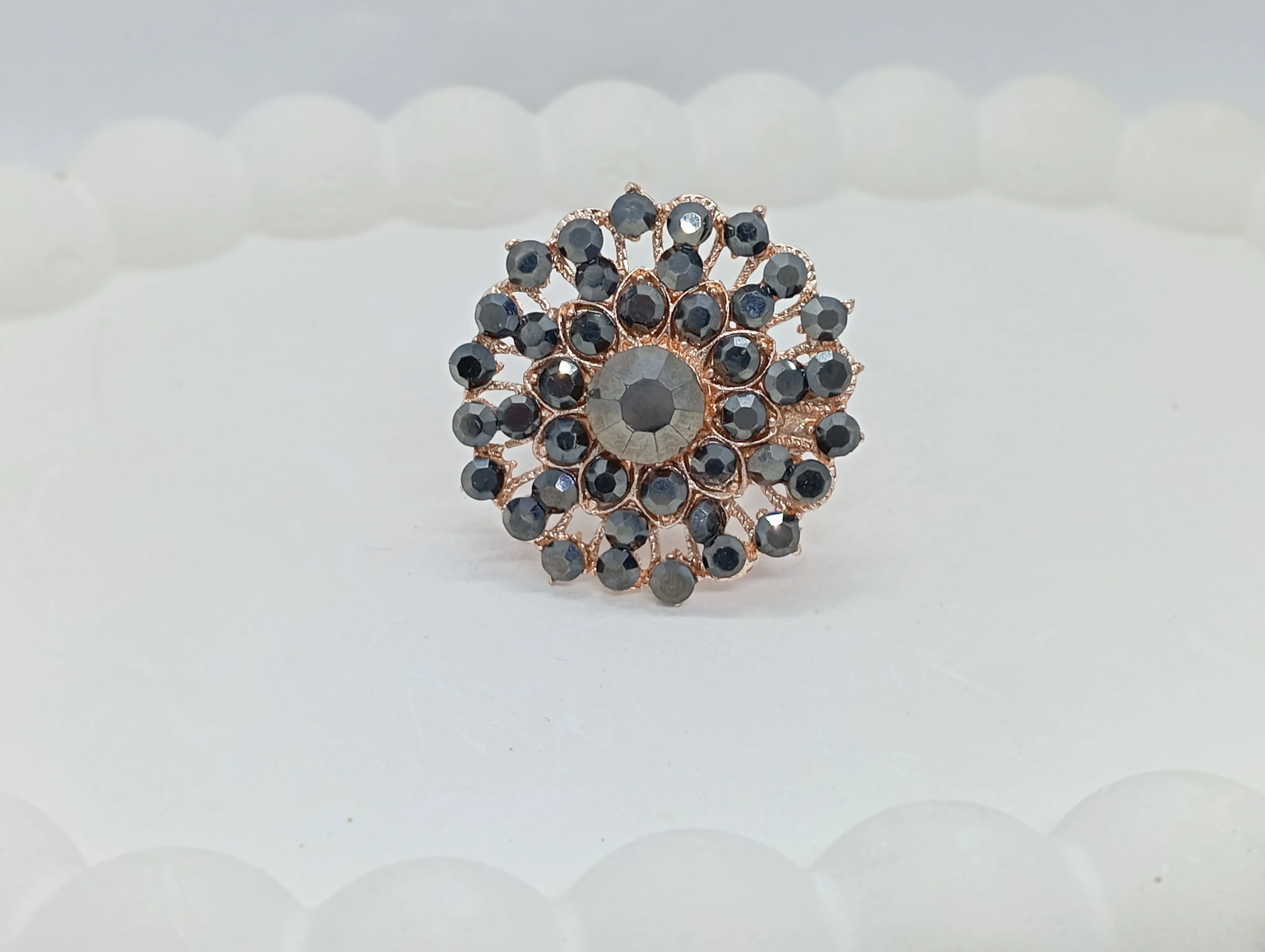 Floral Black Stone Ring