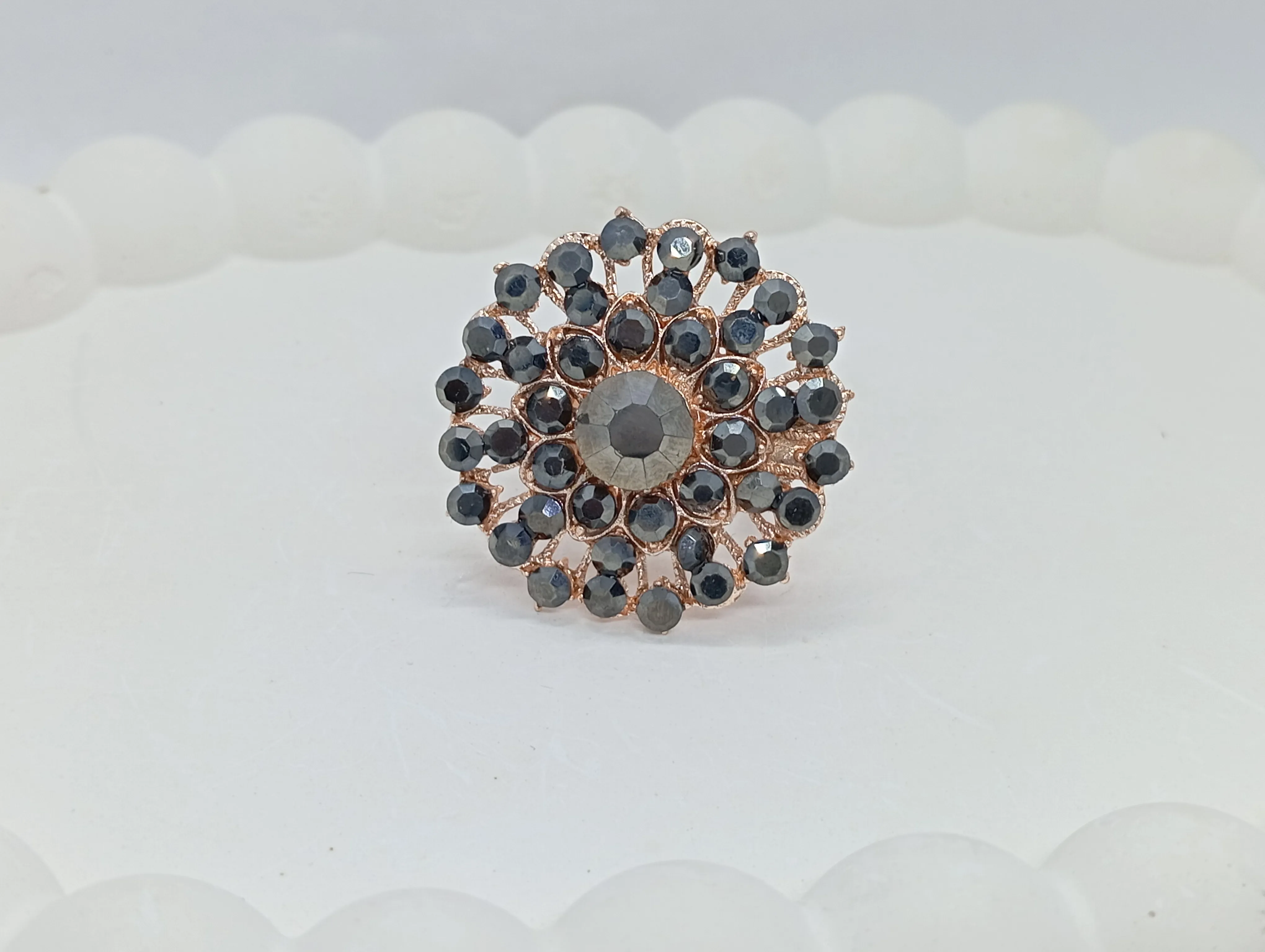 Floral Black Stone Ring