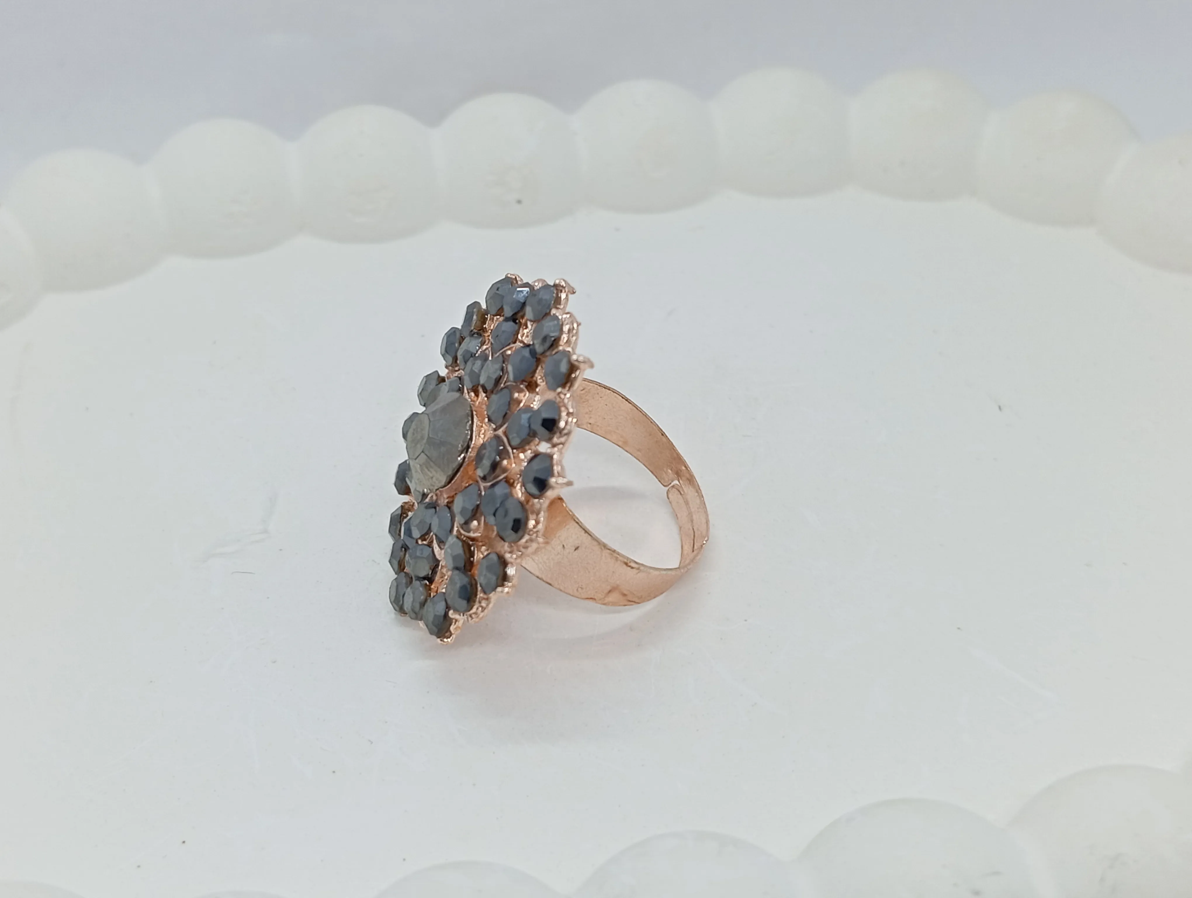 Floral Black Stone Ring