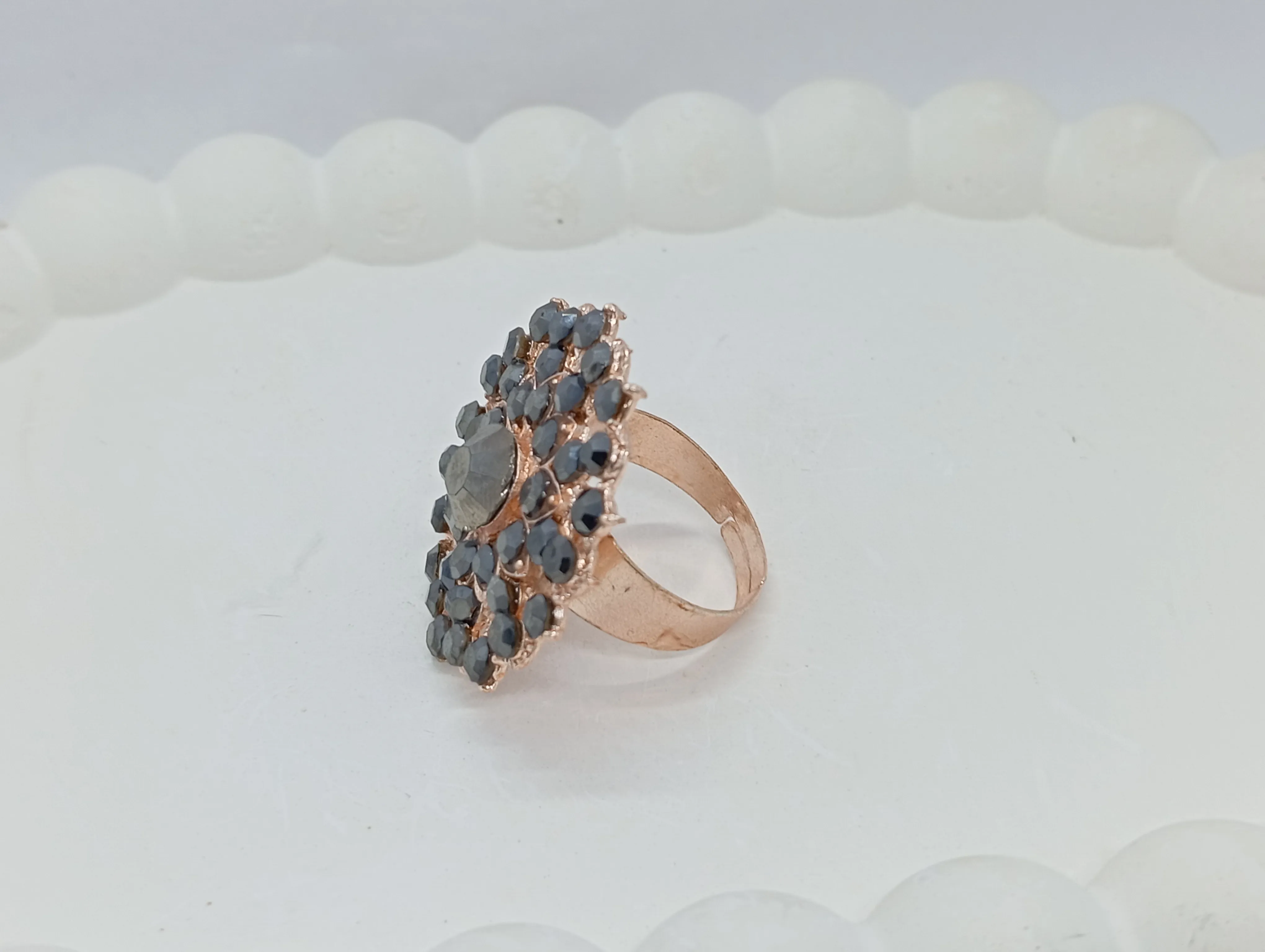 Floral Black Stone Ring