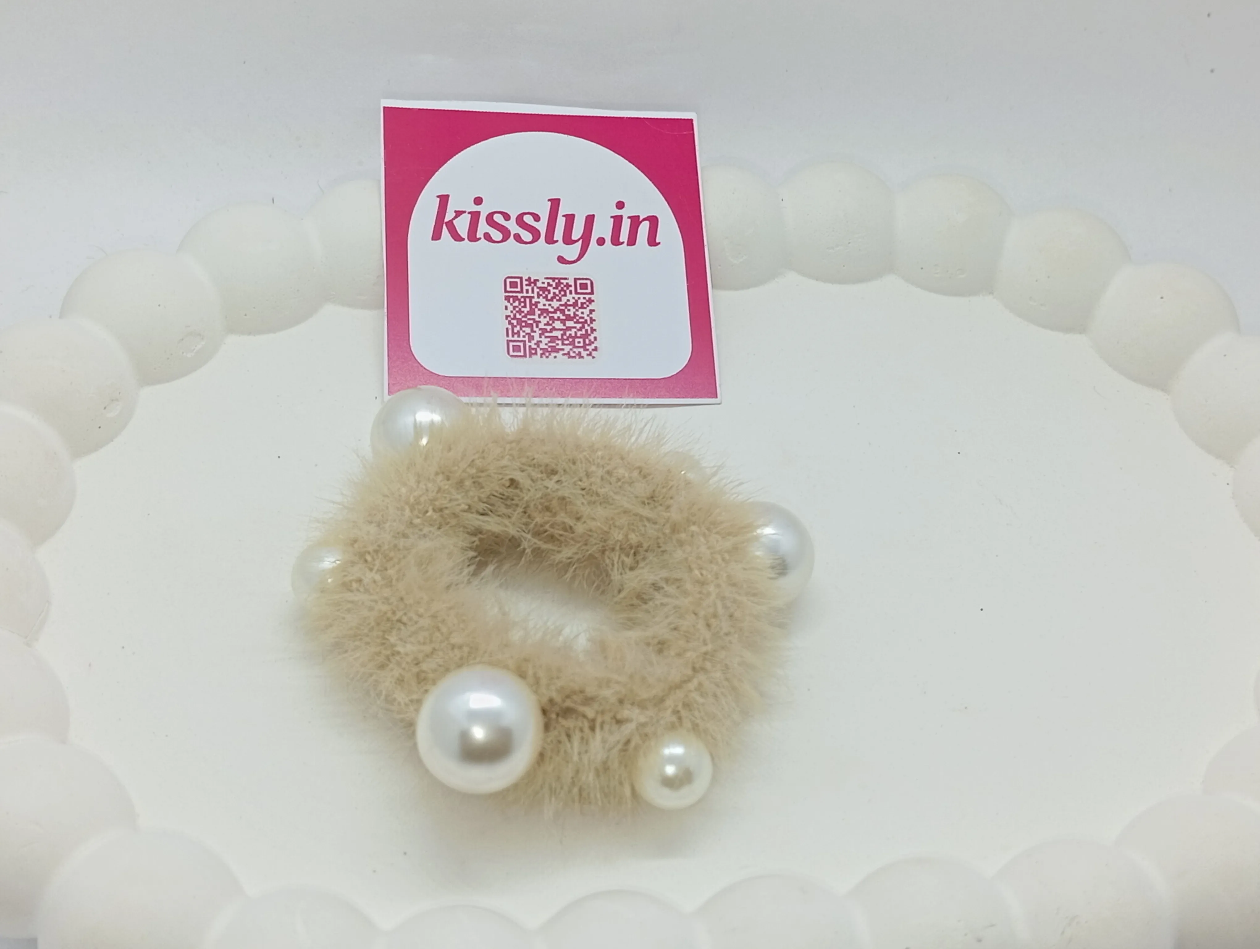 Faux Fur Pearl Hair Scrunchie