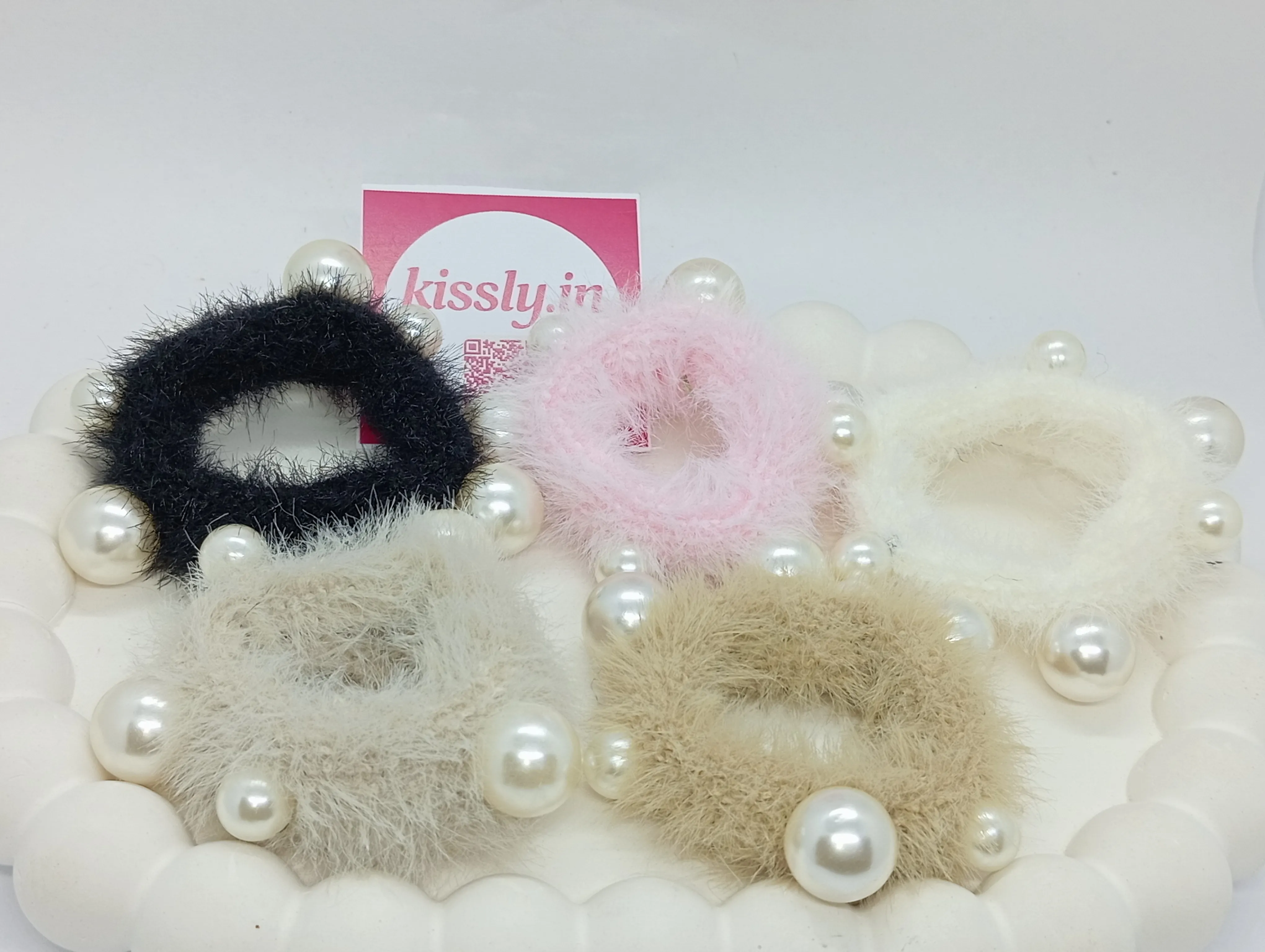 Faux Fur Pearl Hair Scrunchie